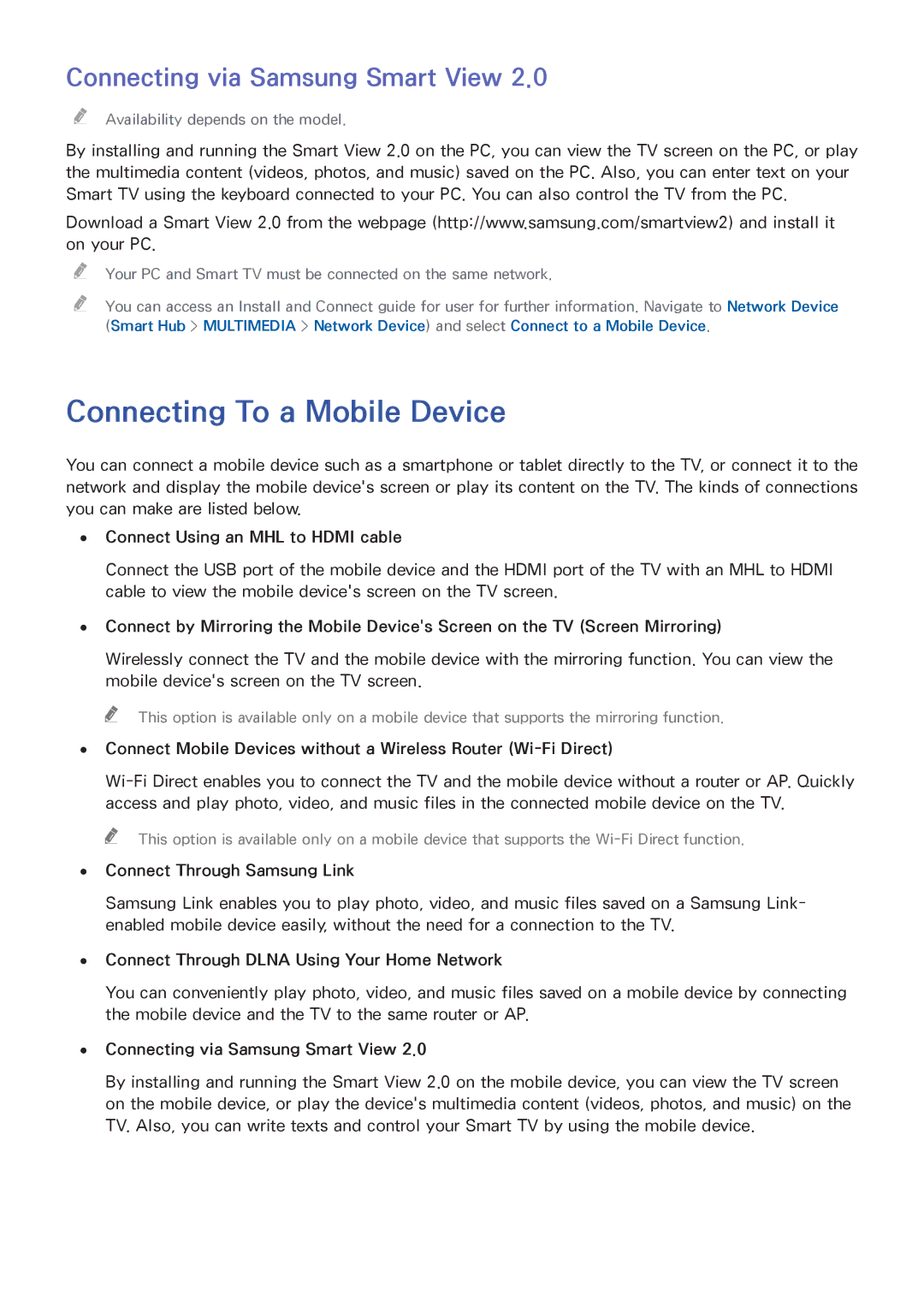 Samsung UN55HU6840 manual Connecting To a Mobile Device, Connecting via Samsung Smart View 