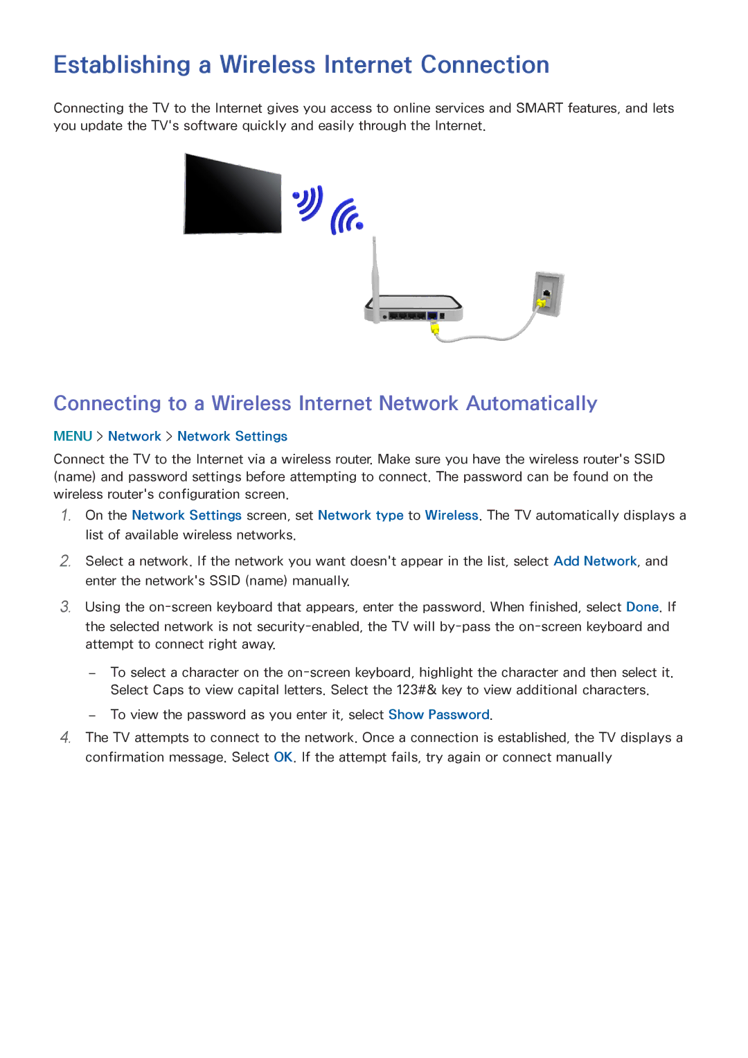 Samsung UN55HU6840 Establishing a Wireless Internet Connection, Connecting to a Wireless Internet Network Automatically 