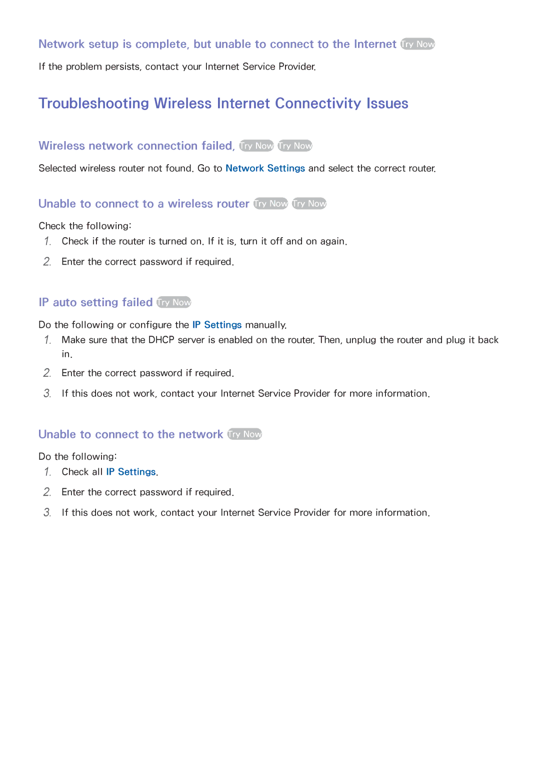 Samsung UN55HU6840 manual Troubleshooting Wireless Internet Connectivity Issues 