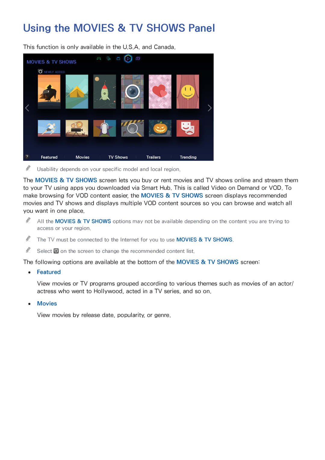 Samsung UN55HU6840 manual Using the Movies & TV Shows Panel, Featured 