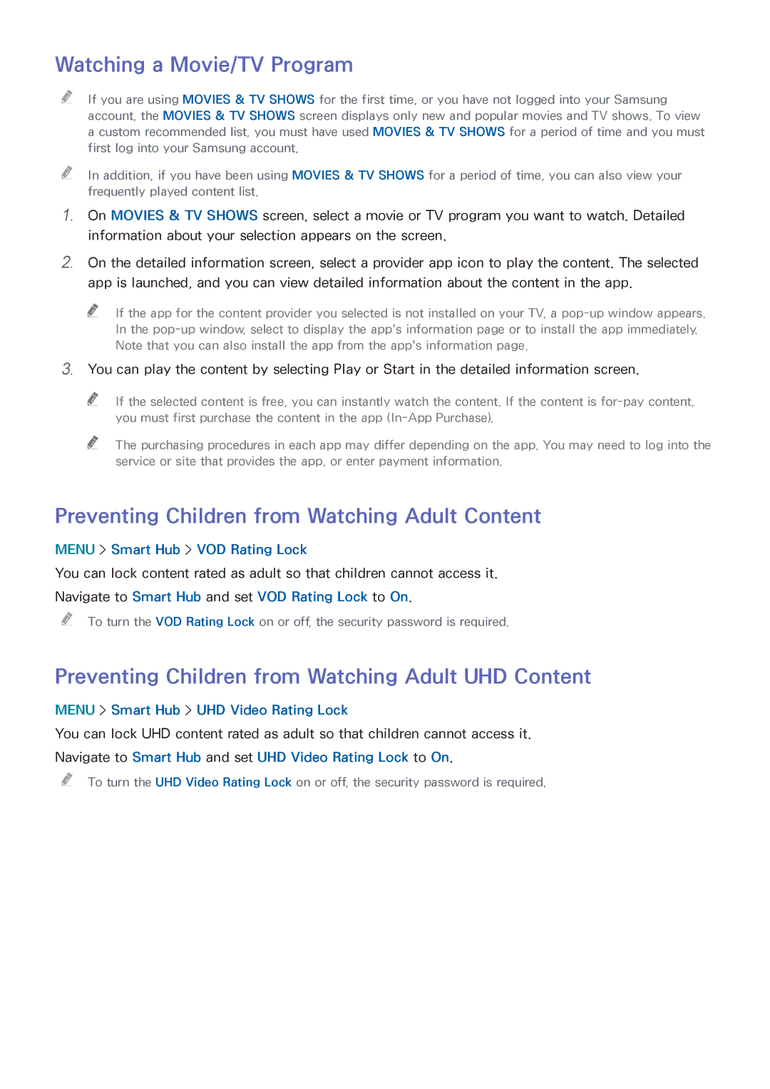 Samsung UN55HU6840 manual Watching a Movie/TV Program, Preventing Children from Watching Adult Content 