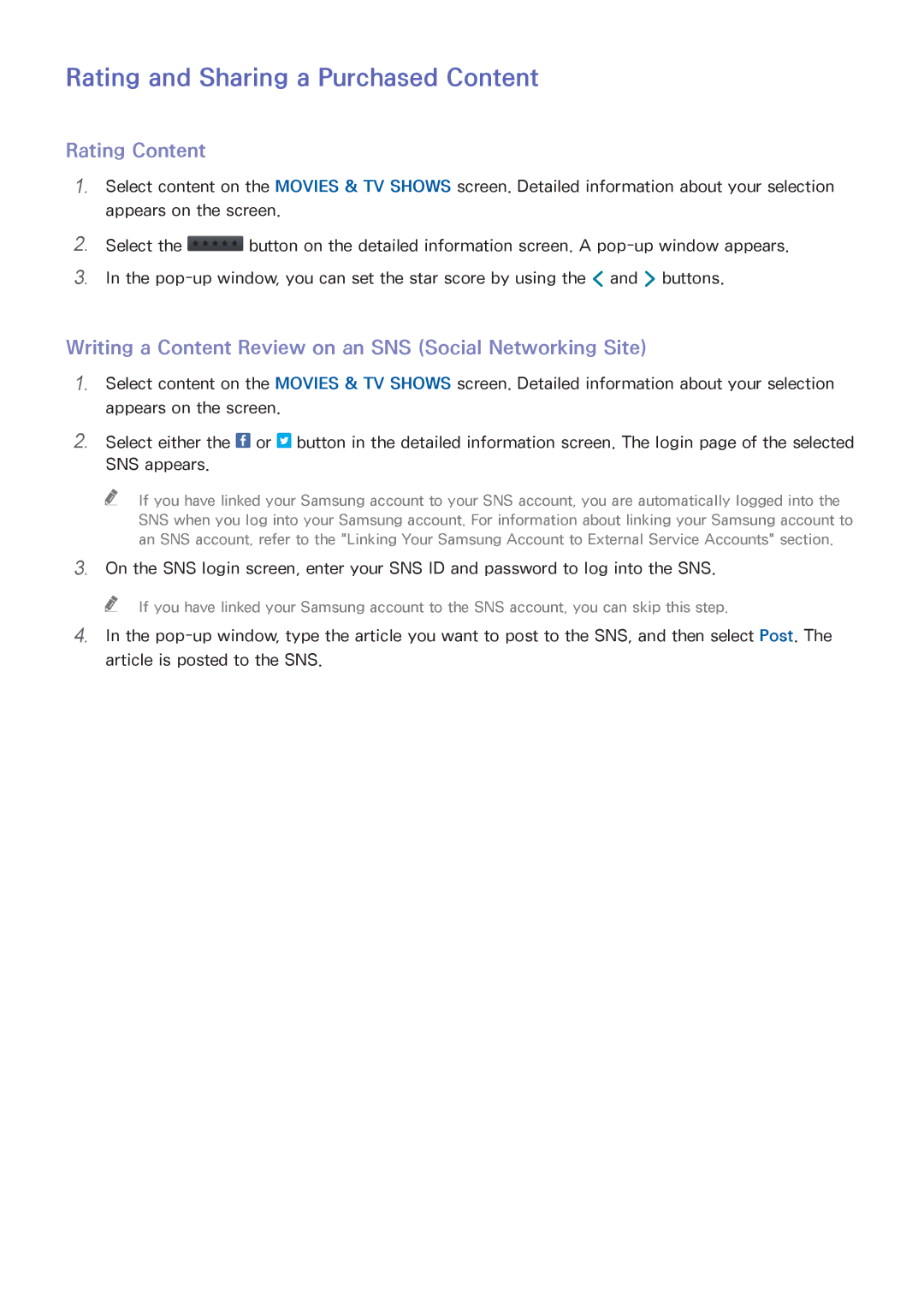 Samsung UN55HU6840 manual Rating and Sharing a Purchased Content, Rating Content 