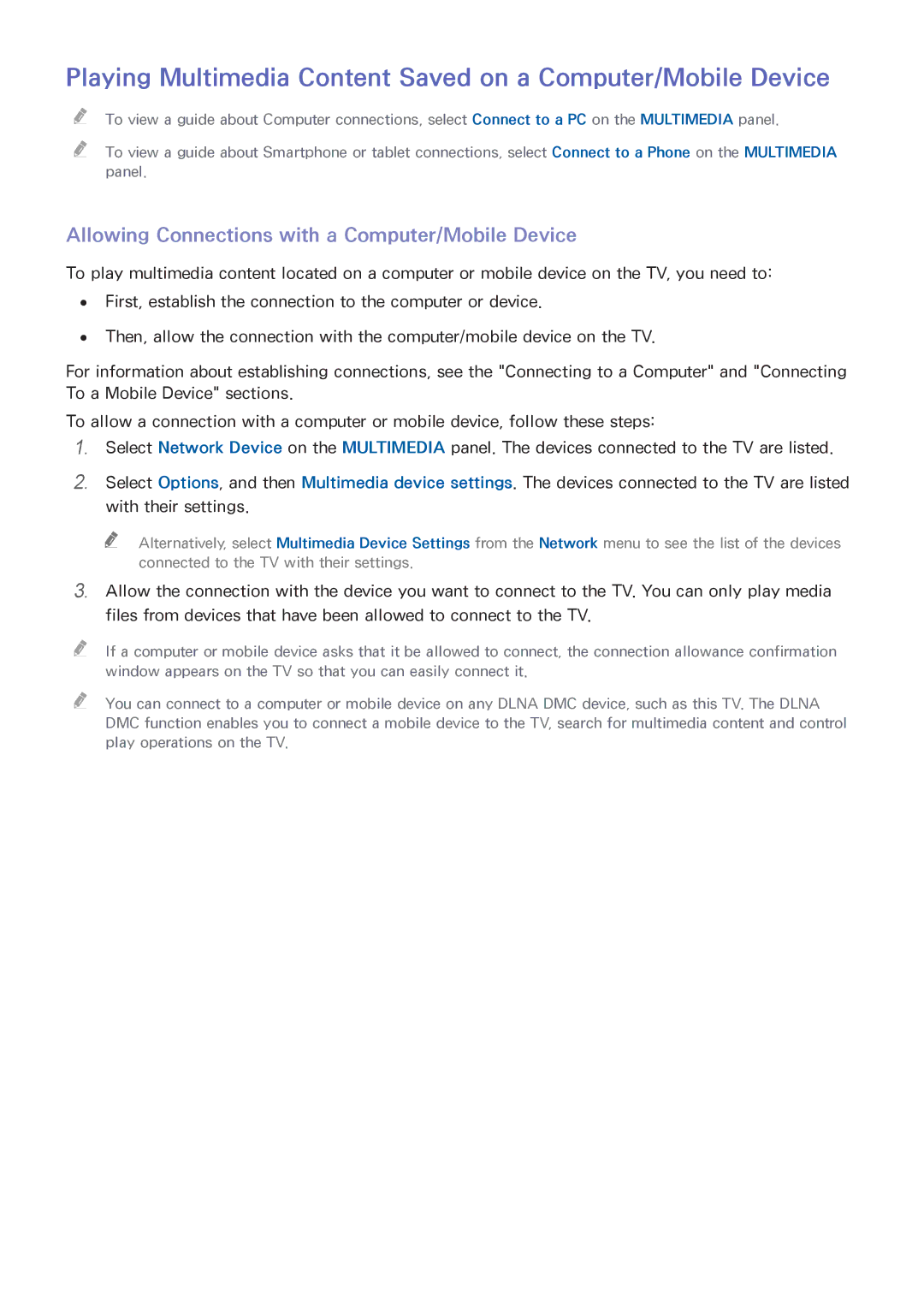 Samsung UN55HU6840 manual Playing Multimedia Content Saved on a Computer/Mobile Device 