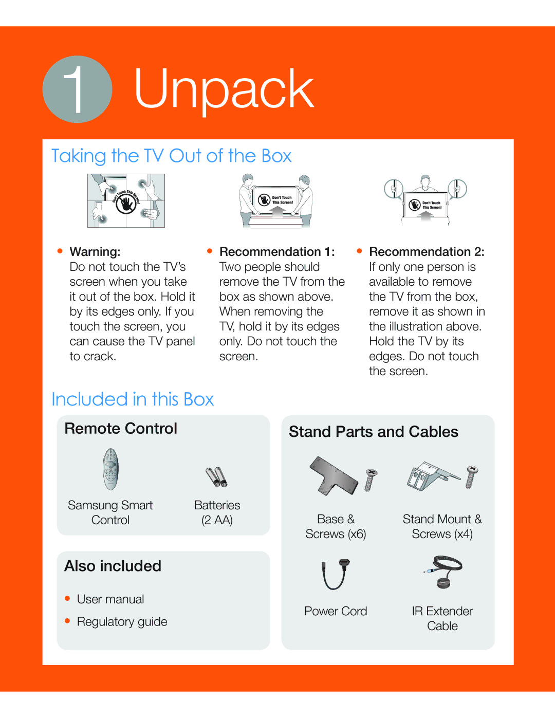 Samsung UN55HU6950 manual Unpack 