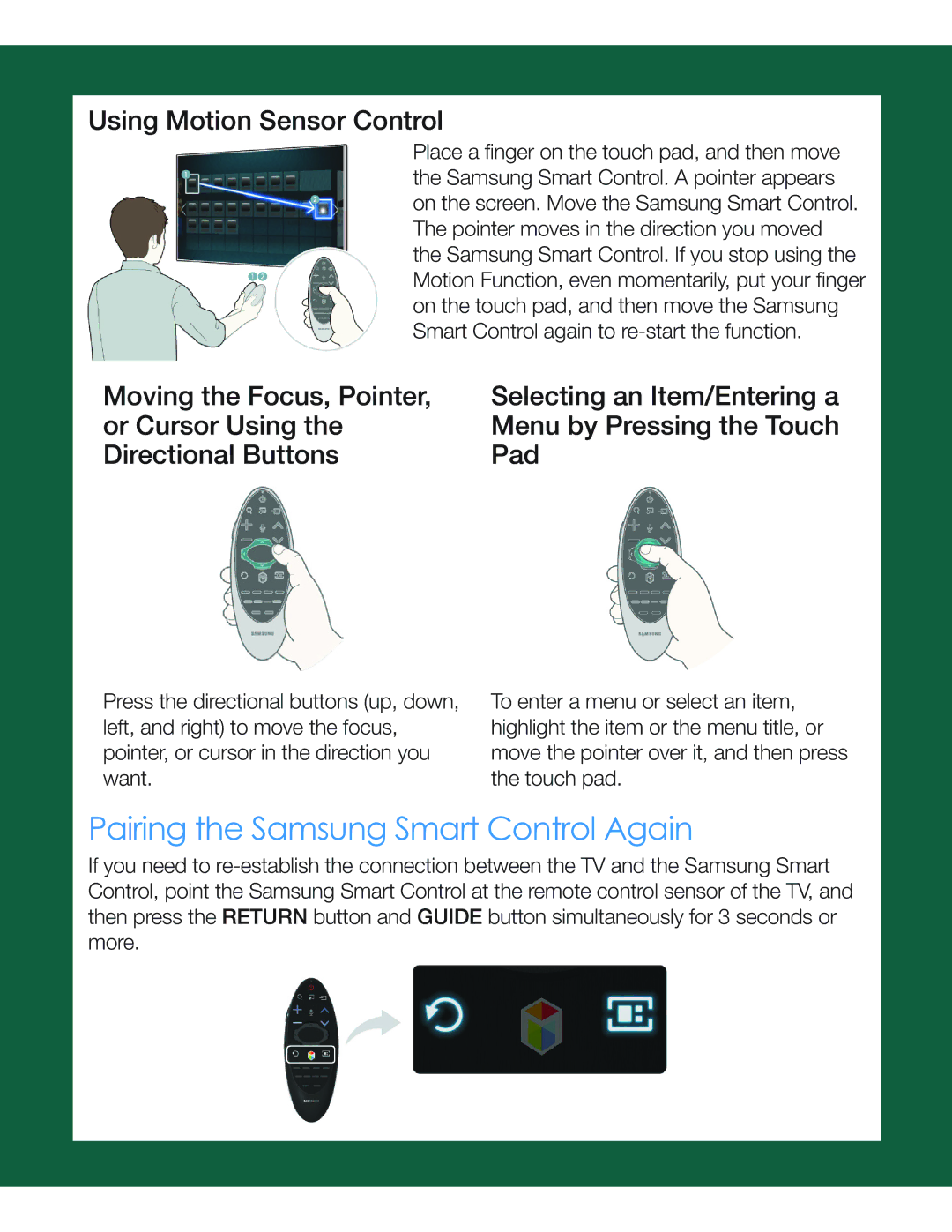 Samsung UN55HU6950 manual Pairing the Samsung Smart Control Again 