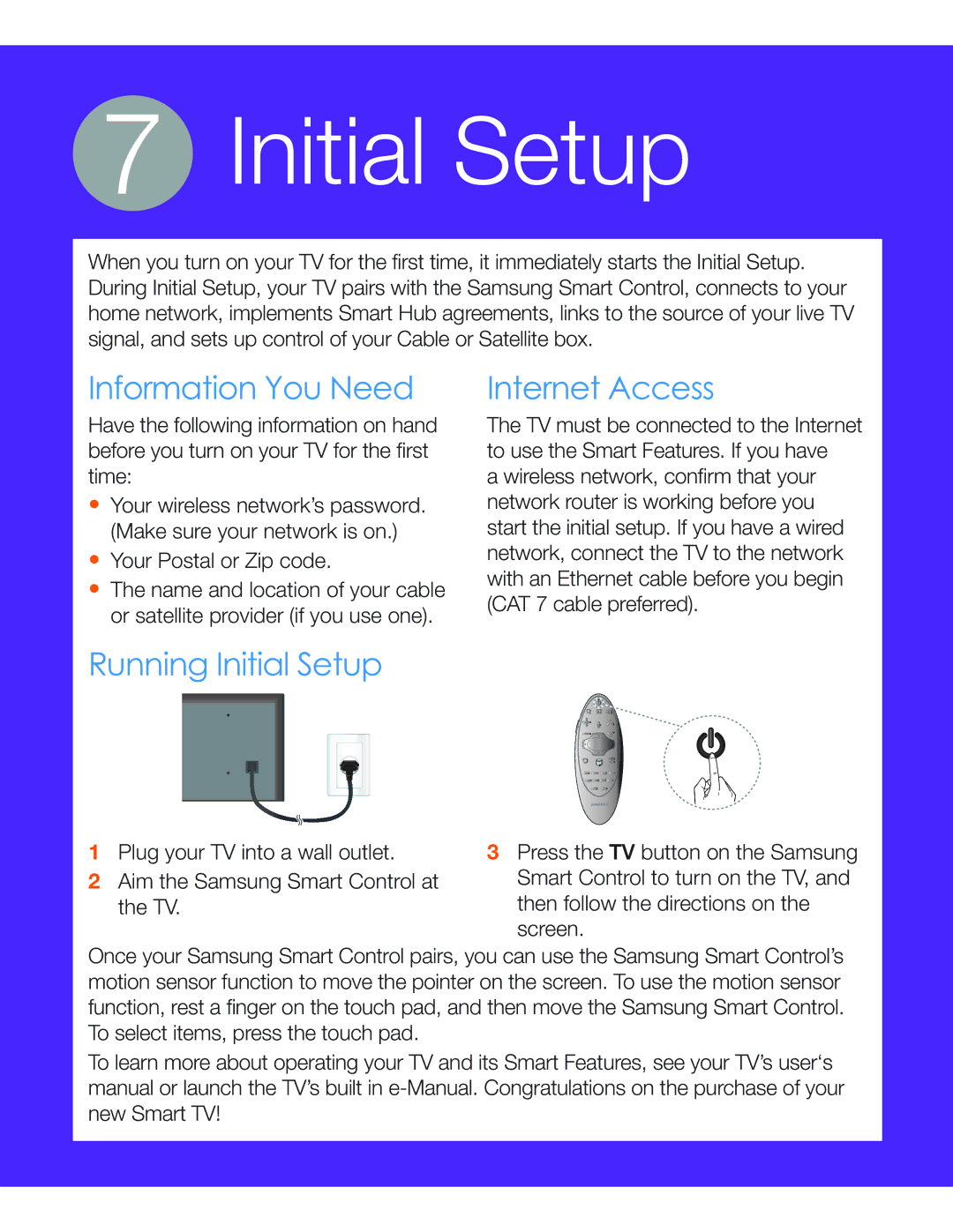 Samsung UN55HU6950 manual Initial Setup 