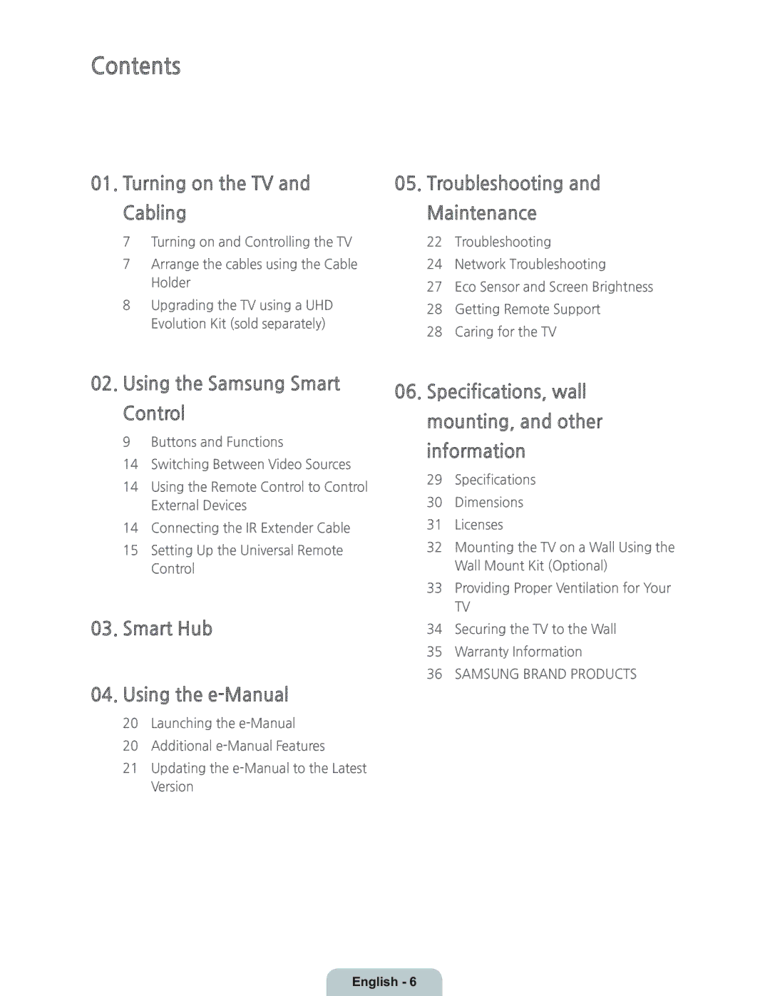 Samsung UN55HU6950 manual Contents 