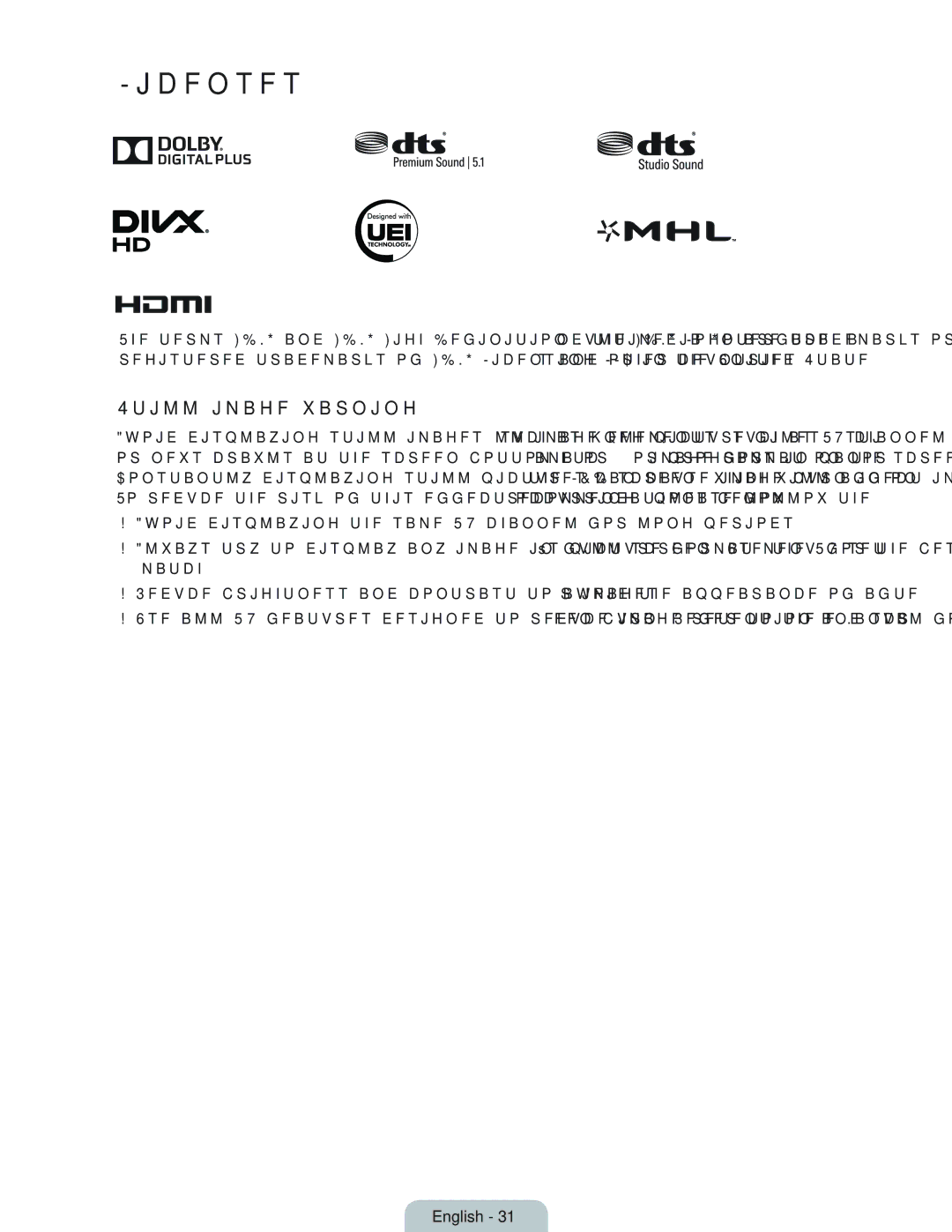 Samsung UN55HU7250 manual Licenses, Still image warning 