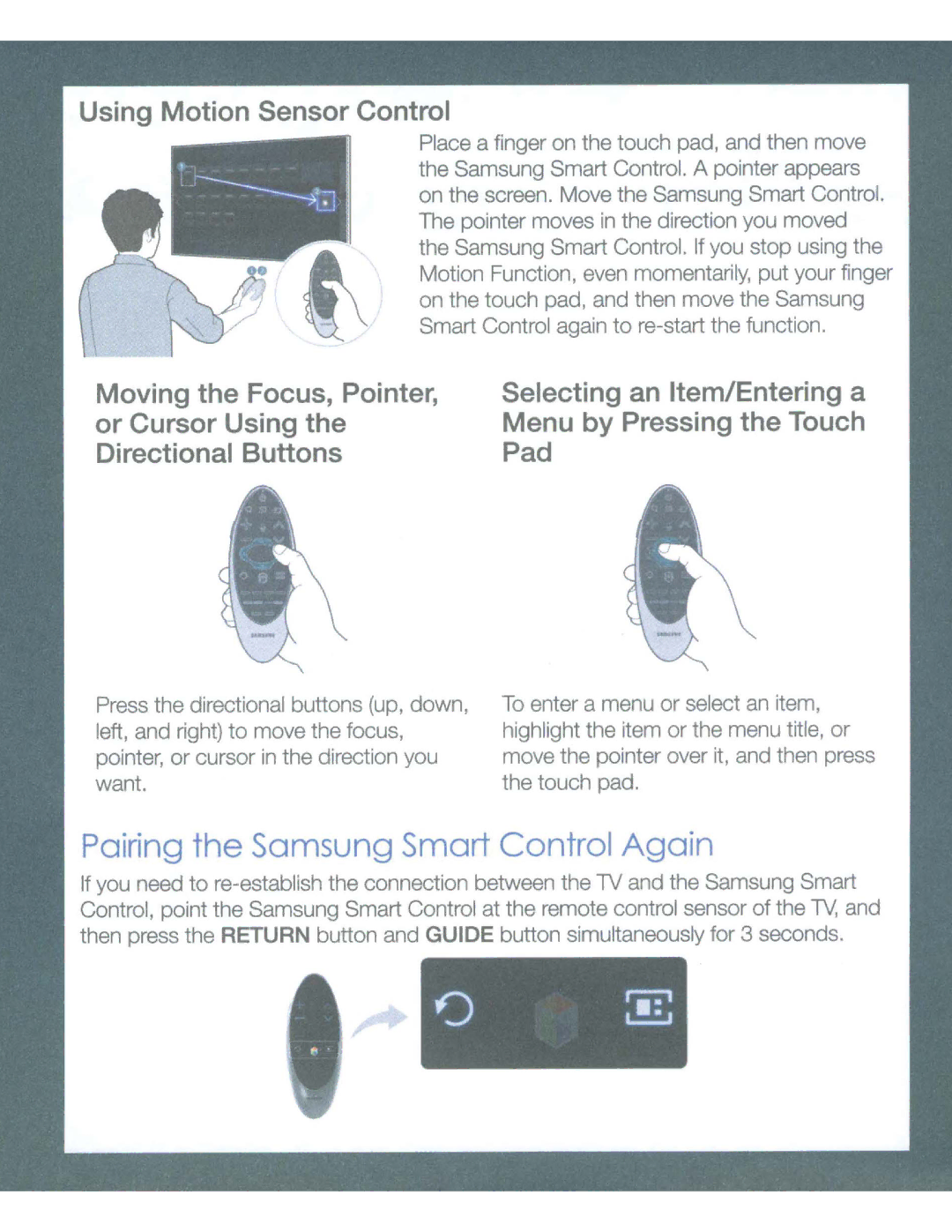 Samsung UN55HU8550 manual Pairing Samsung Smart Control Again 