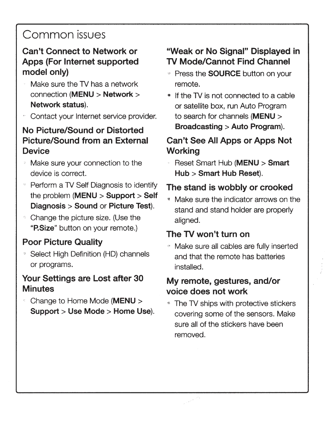 Samsung UN55HU8550 manual Common issues 