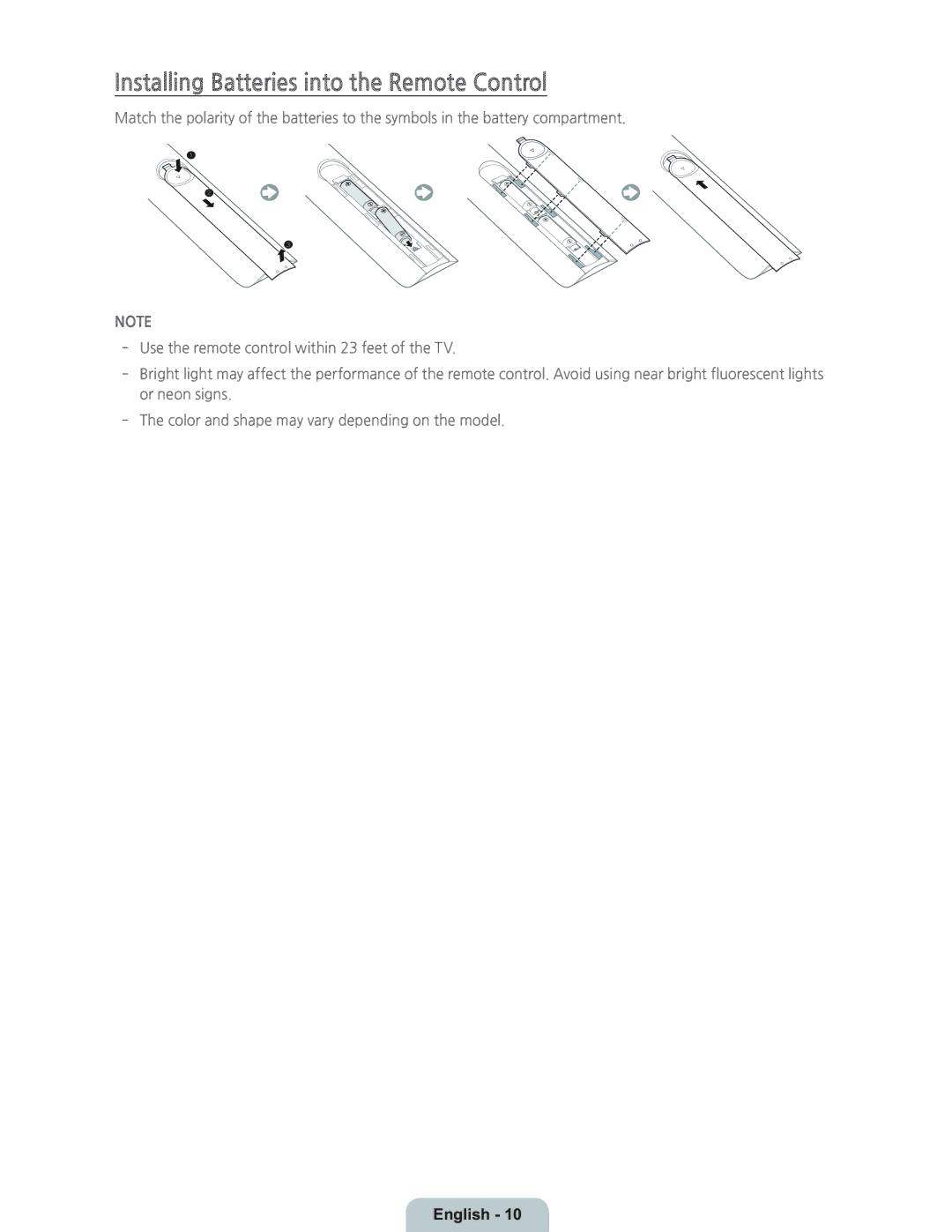 Samsung UN55HU8700 manual Installing Batteries into the Remote Control 