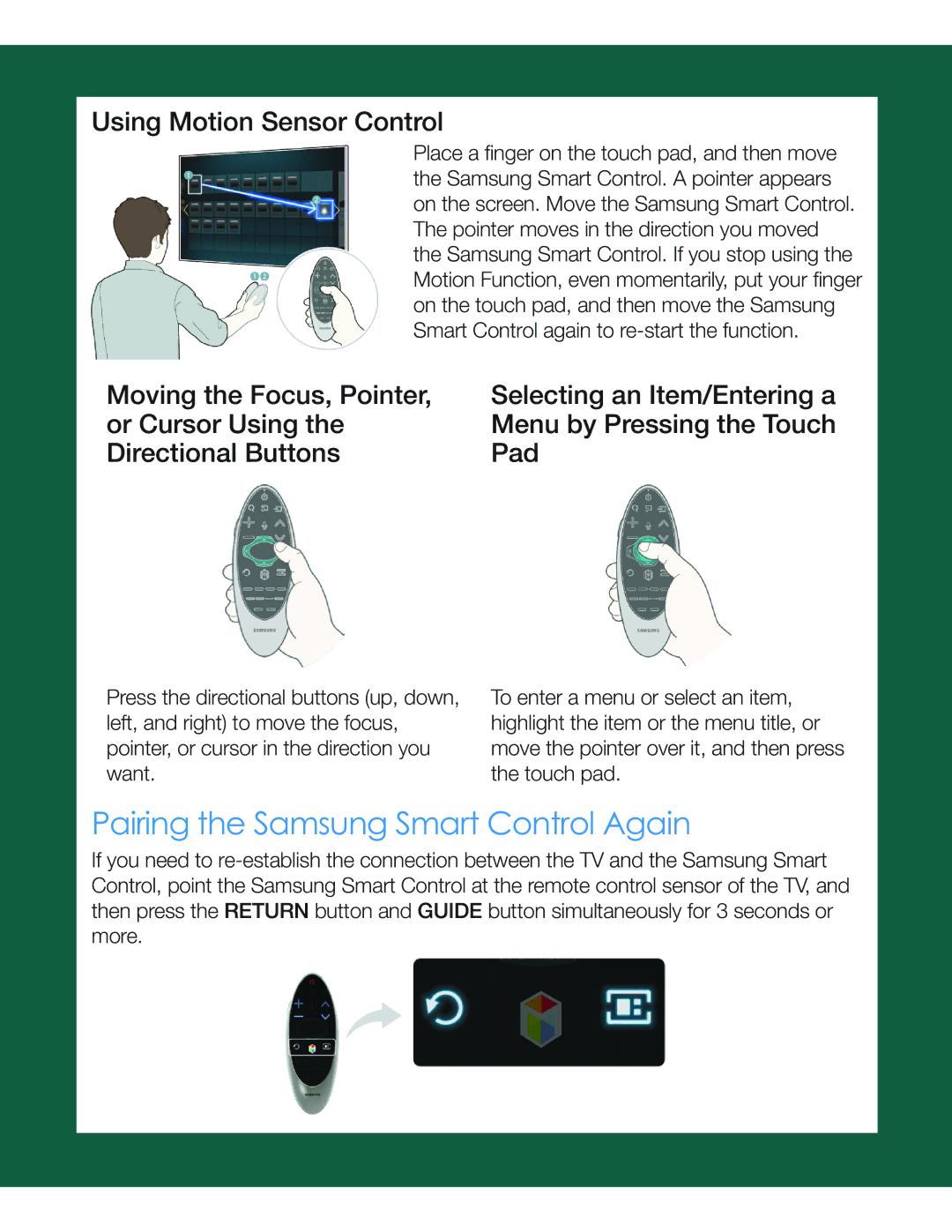 Samsung UN55HU8700 manual Pairing the Samsung Smart Control Again 