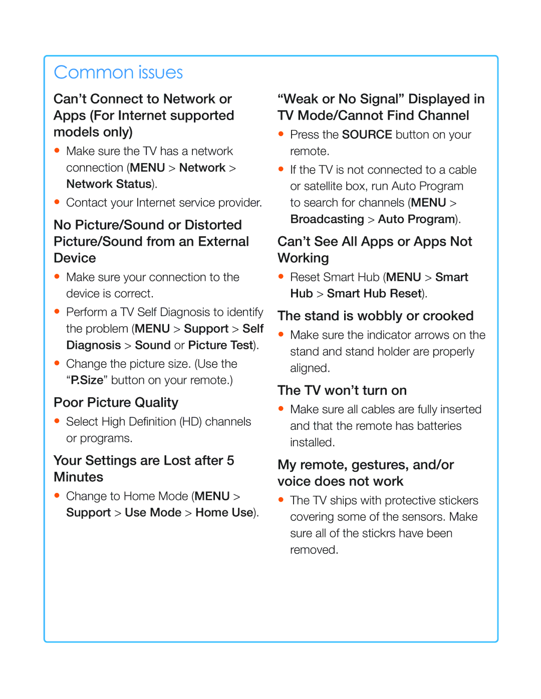 Samsung UN55HU8700 manual Common issues 