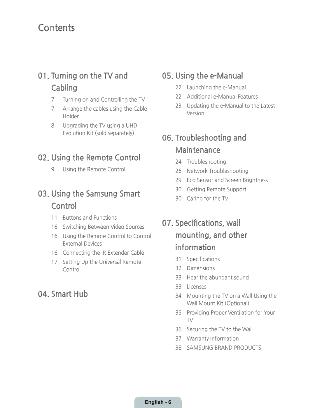 Samsung UN55HU8700 manual Contents 