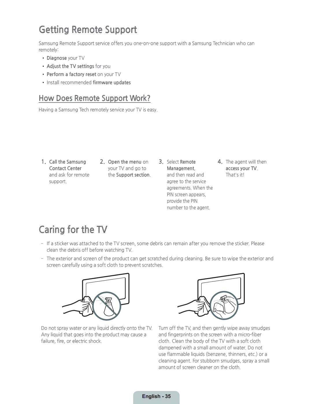 Samsung UN55HU9000 manual Getting Remote Support, Caring for the TV, How Does Remote Support Work? 