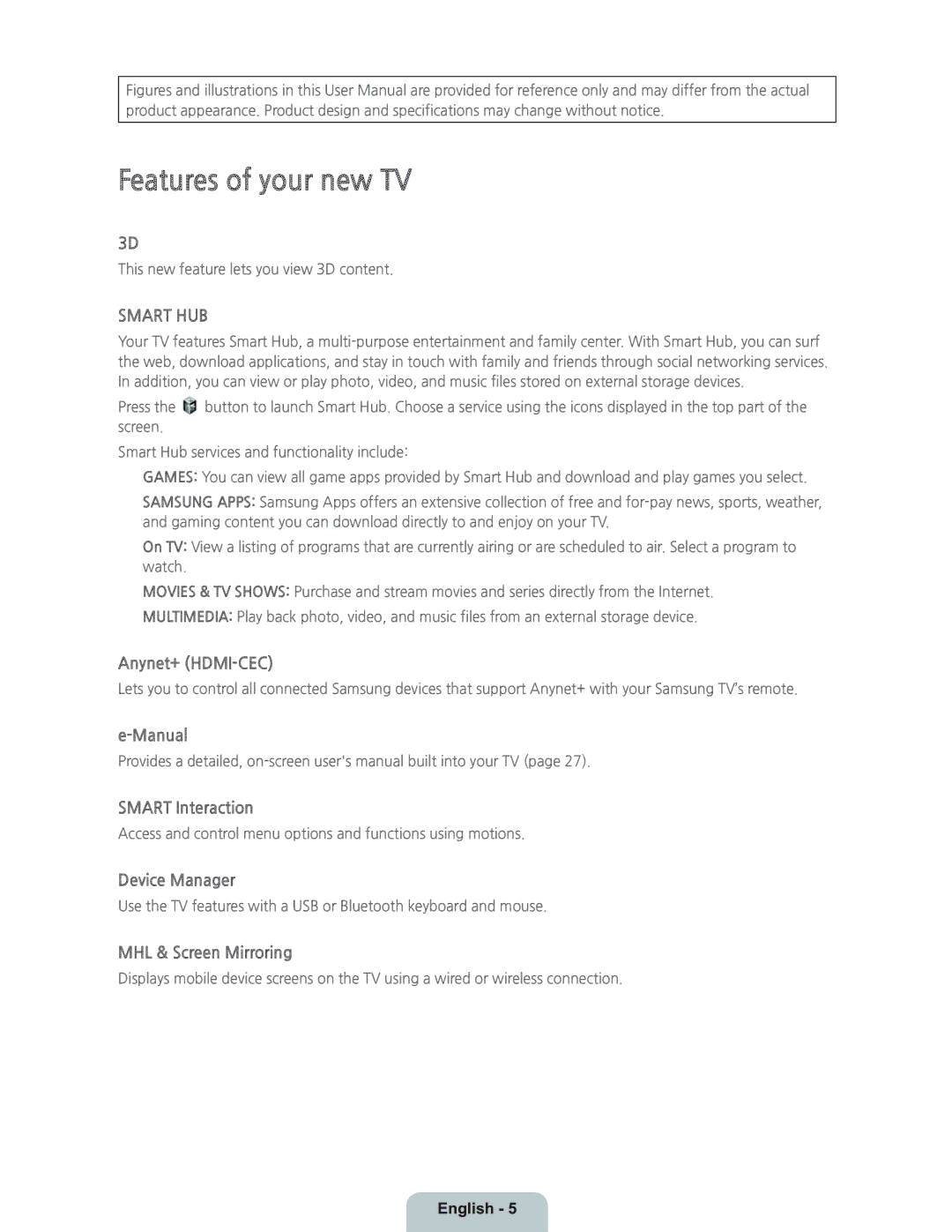 Samsung UN55HU9000 manual Features of your new TV, Smart HUB 