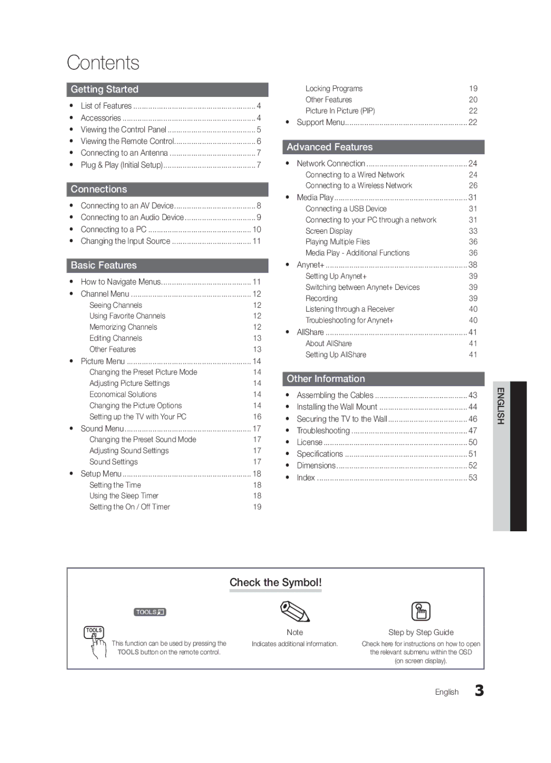 Samsung UN60C6300 user manual Contents 