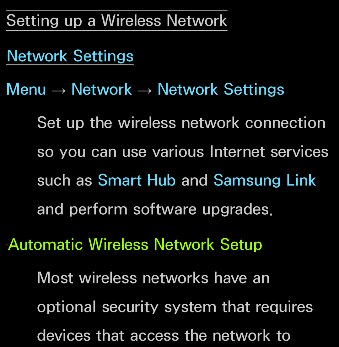 Samsung UN60FH6200, UN55ES6150 manual Setting up a Wireless Network Network Settings 