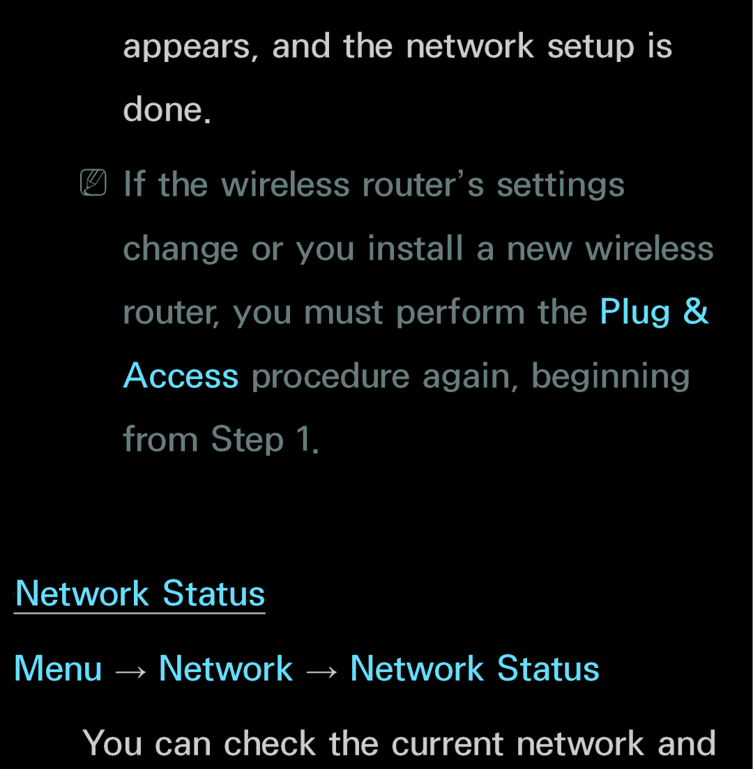 Samsung UN60FH6200, UN55ES6150 manual Appears, and the network setup is done, You can check the current network 