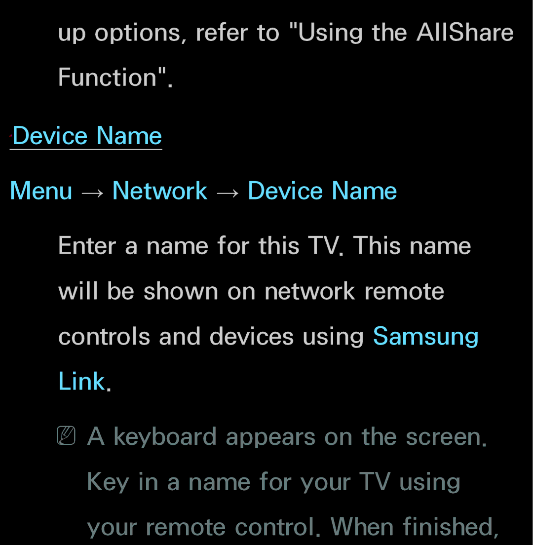 Samsung UN60FH6200, UN55ES6150 manual Up options, refer to Using the AllShare Function 