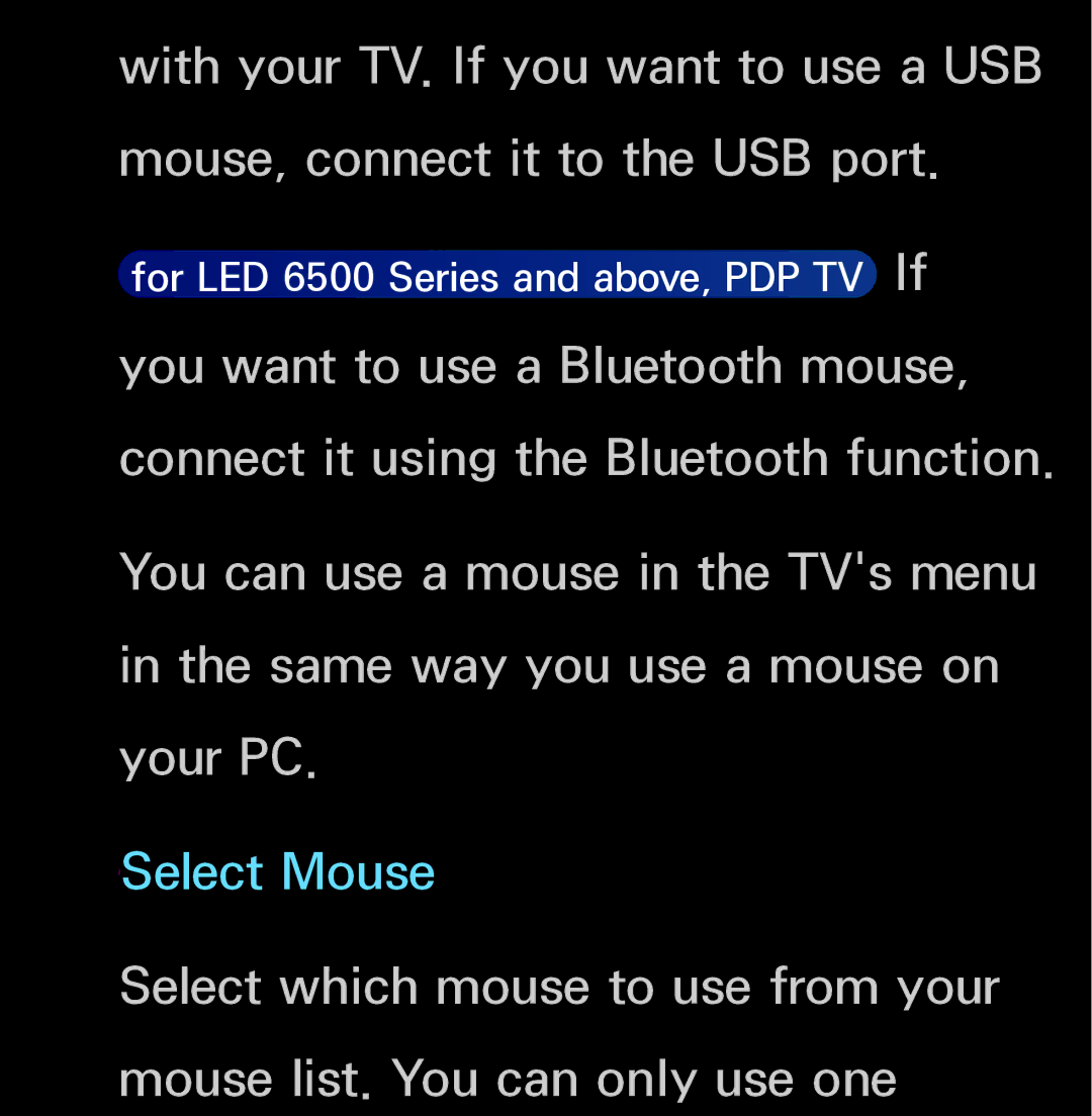 Samsung UN60FH6200, UN55ES6150 manual Select Mouse 