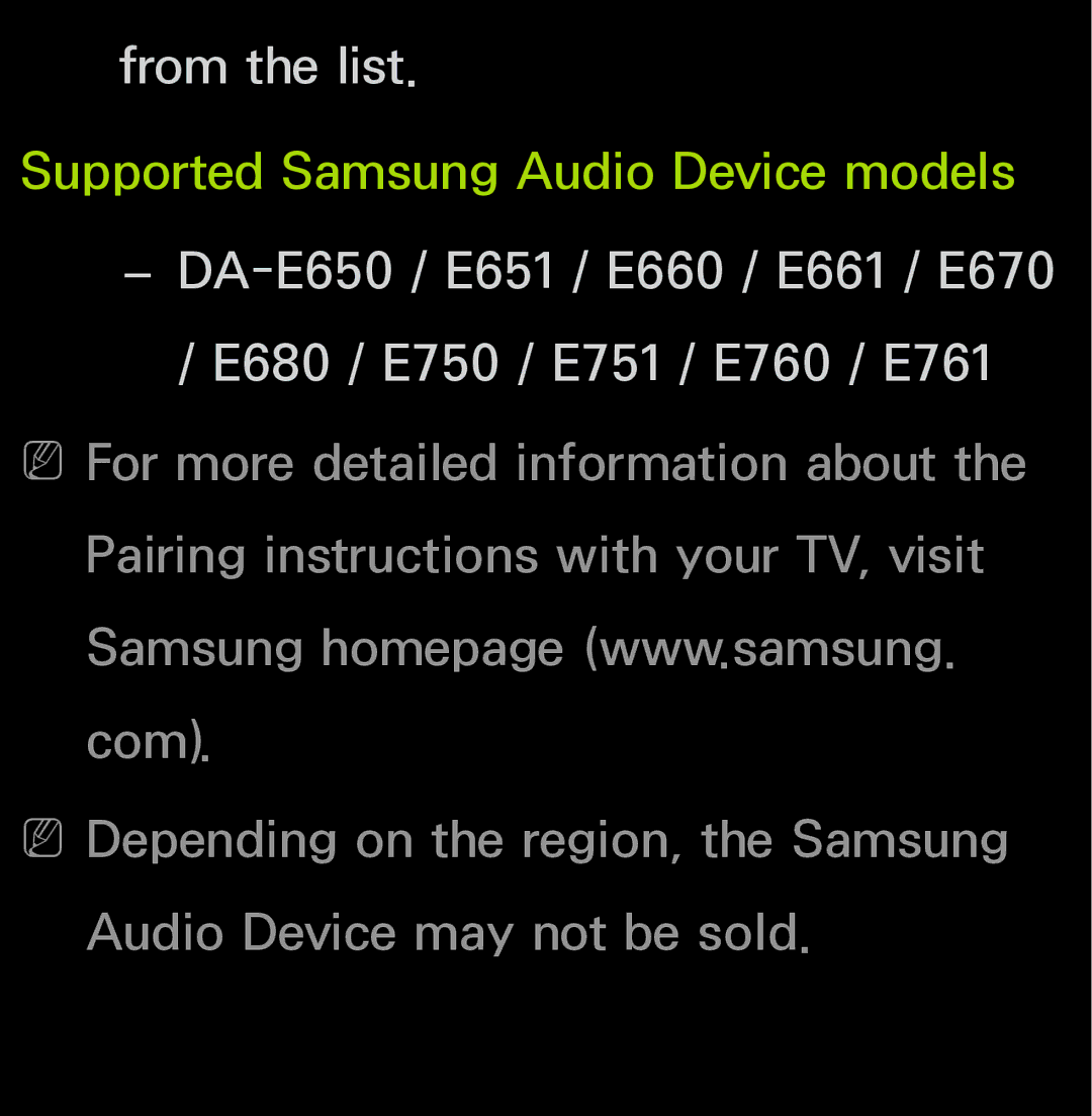 Samsung UN60FH6200, UN55ES6150 manual From the list 