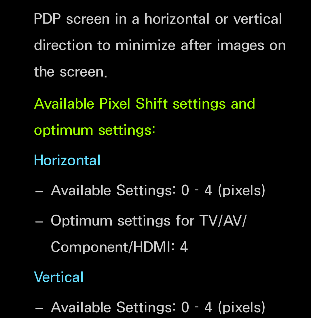 Samsung UN60FH6200, UN55ES6150 manual Available Settings 0 4 pixels 