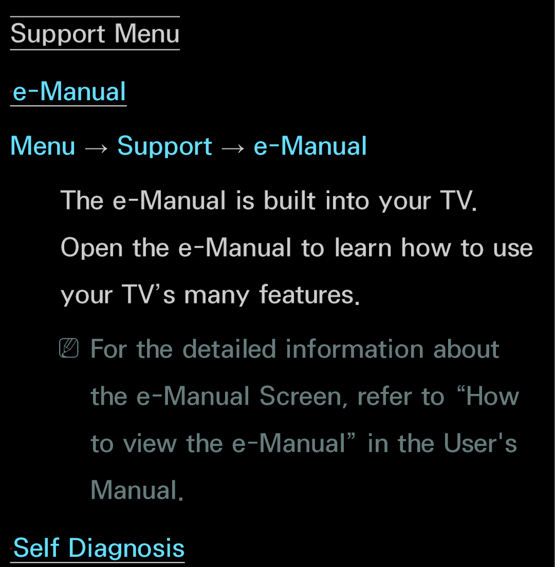 Samsung UN55ES6150, UN60FH6200 manual Support Menu ℓe-Manual 