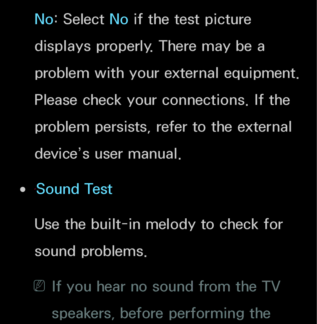 Samsung UN55ES6150, UN60FH6200 manual Use the built-in melody to check for sound problems 