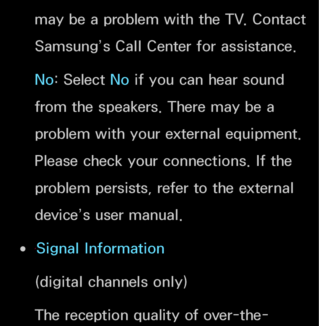 Samsung UN55ES6150, UN60FH6200 manual Digital channels only Reception quality of over-the 