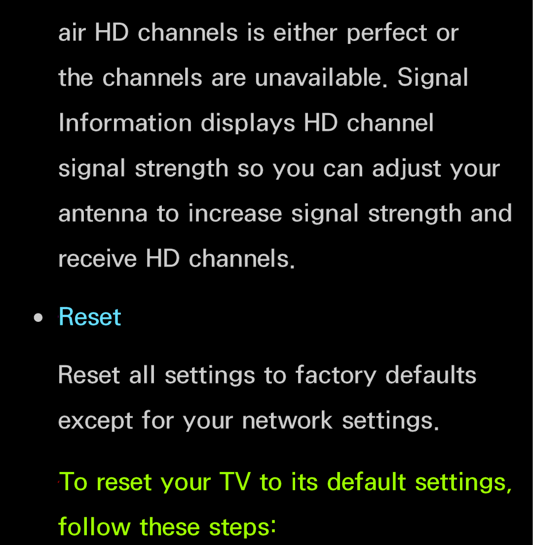 Samsung UN60FH6200, UN55ES6150 manual Reset 