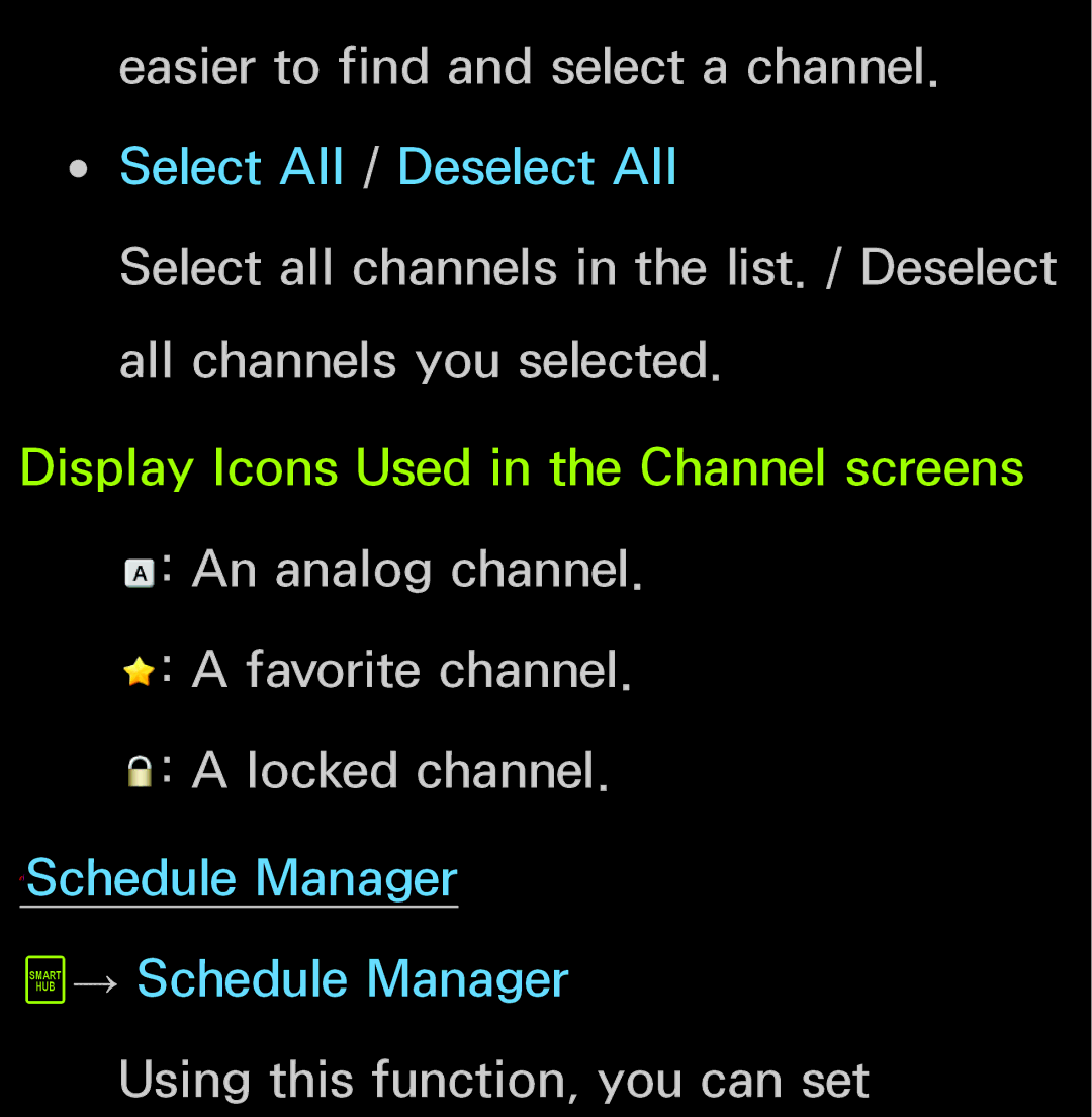 Samsung UN60FH6200, UN55ES6150 manual Display Icons Used in the Channel screens 