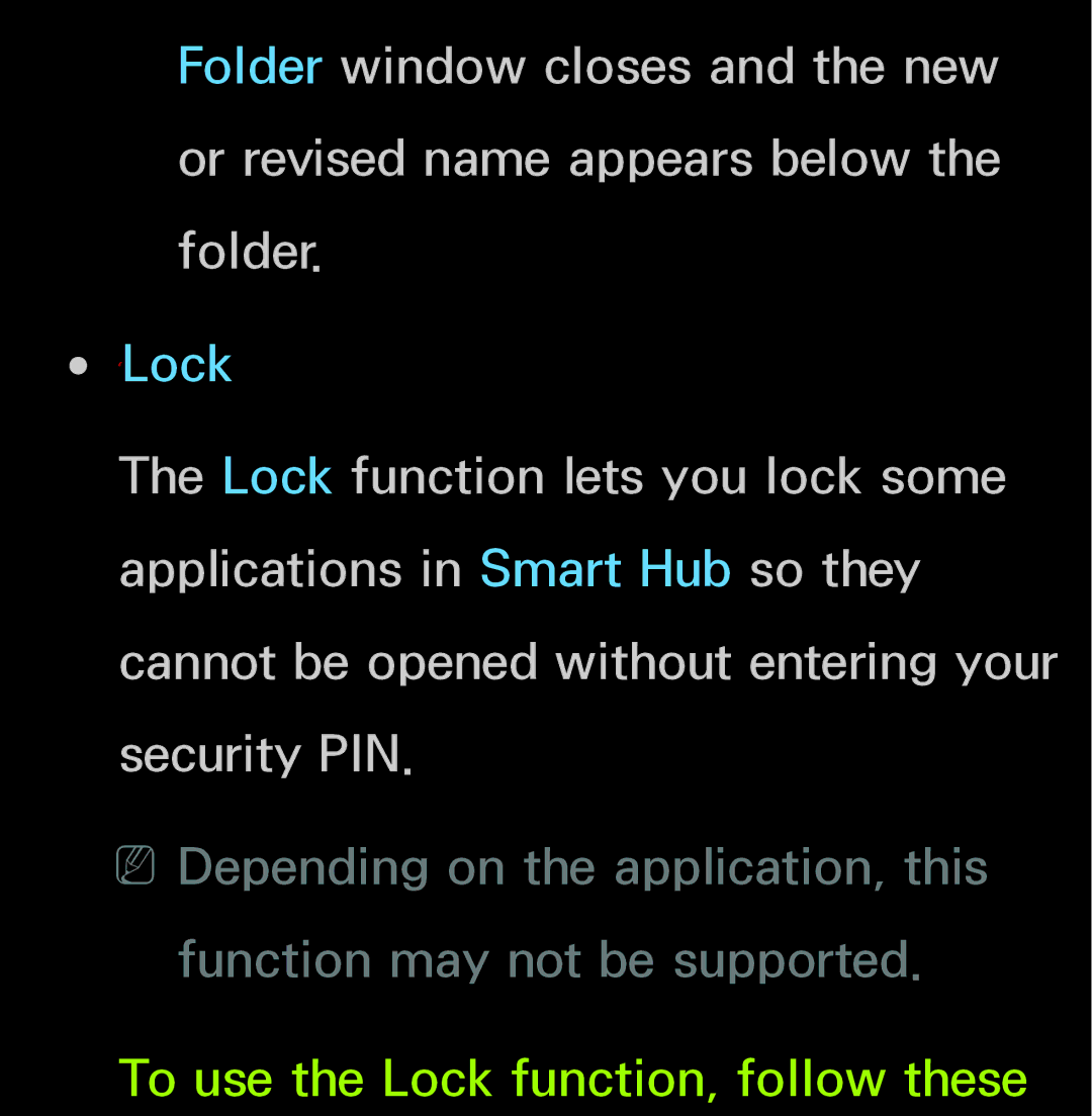 Samsung UN60FH6200, UN55ES6150 manual To use the Lock function, follow these 