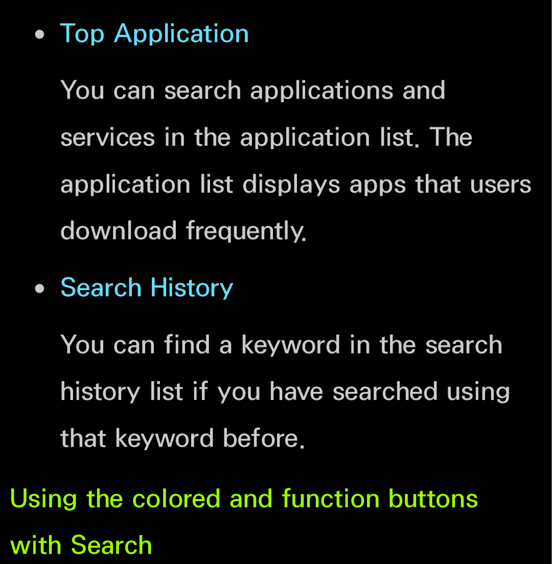 Samsung UN55ES6150, UN60FH6200 manual Using the colored and function buttons with Search 