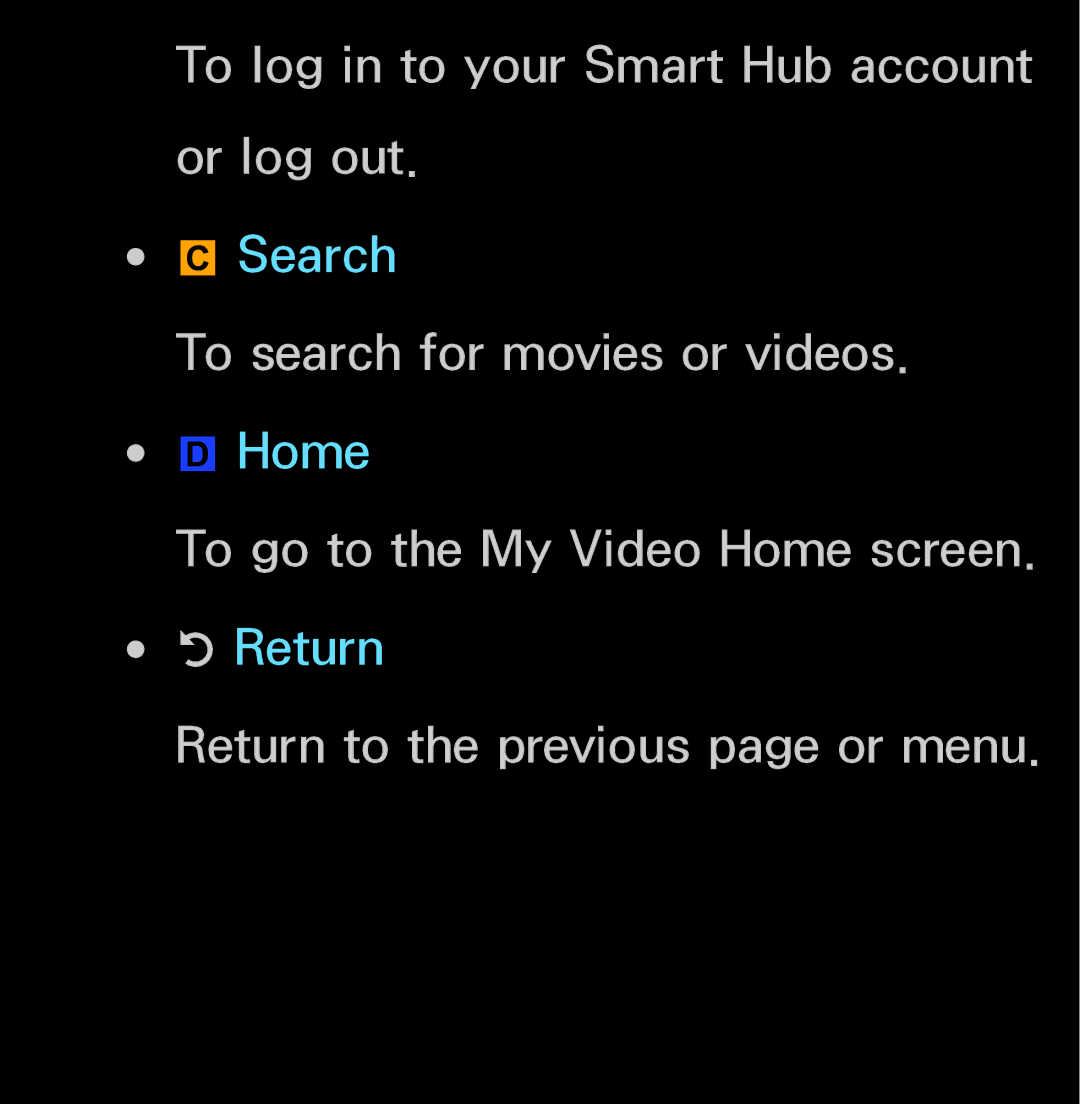 Samsung UN60FH6200, UN55ES6150 manual To search for movies or videos, To go to the My Video Home screen 