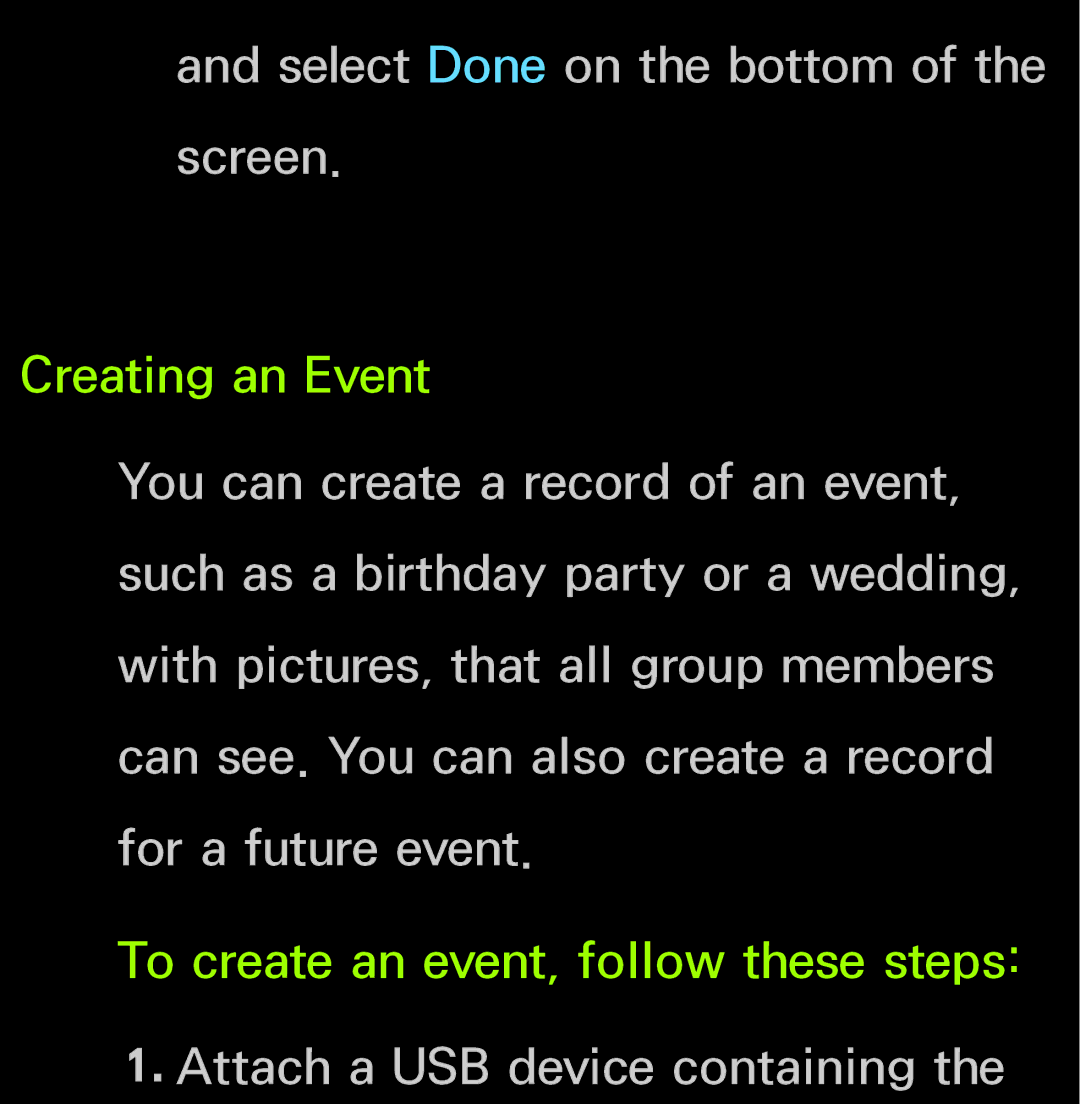 Samsung UN60FH6200, UN55ES6150 manual Select Done on the bottom of the screen, Attach a USB device containing 