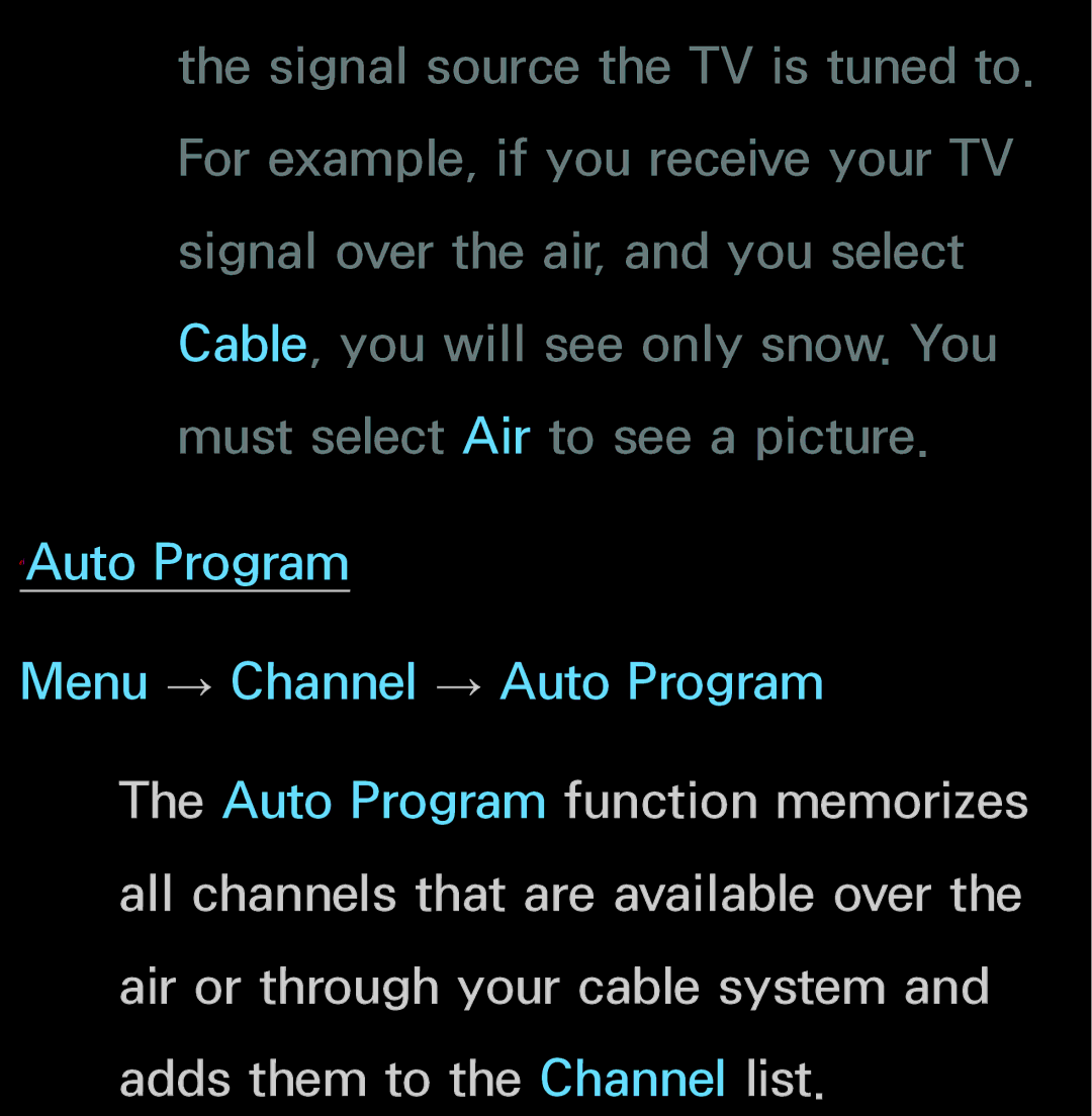 Samsung UN60FH6200, UN55ES6150 manual ℓAuto Program Menu → Channel → Auto Program 