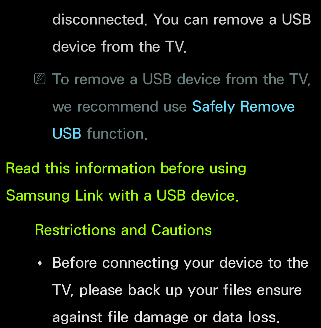 Samsung UN60FH6200, UN55ES6150 manual Disconnected. You can remove a USB device from the TV 