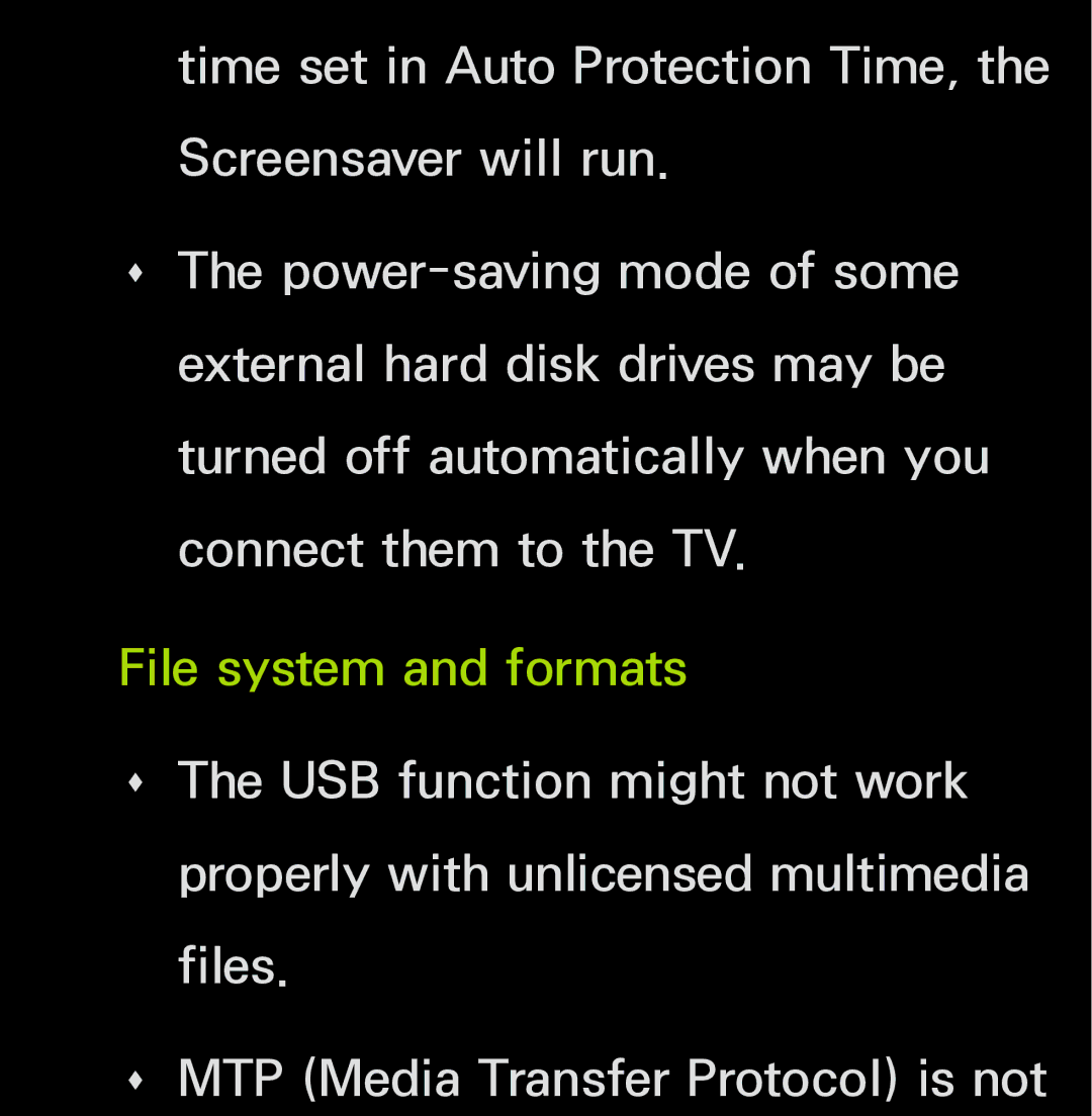 Samsung UN60FH6200, UN55ES6150 manual File system and formats 