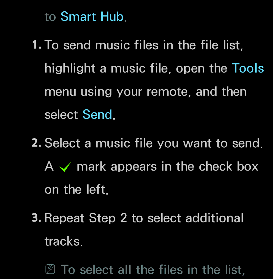 Samsung UN55ES6150, UN60FH6200 manual NNTo select all the files in the list 