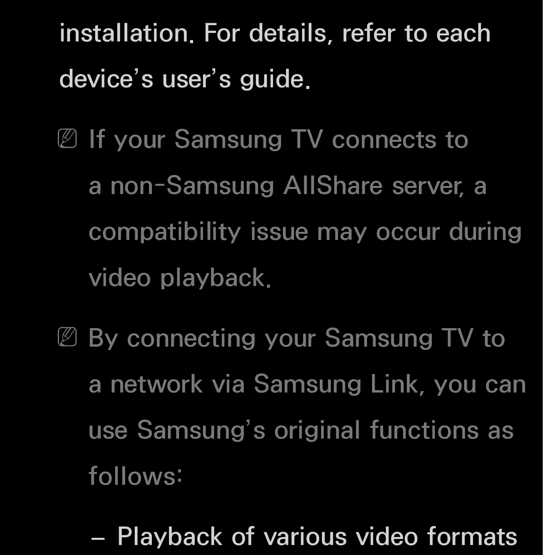 Samsung UN60FH6200, UN55ES6150 manual Playback of various video formats 