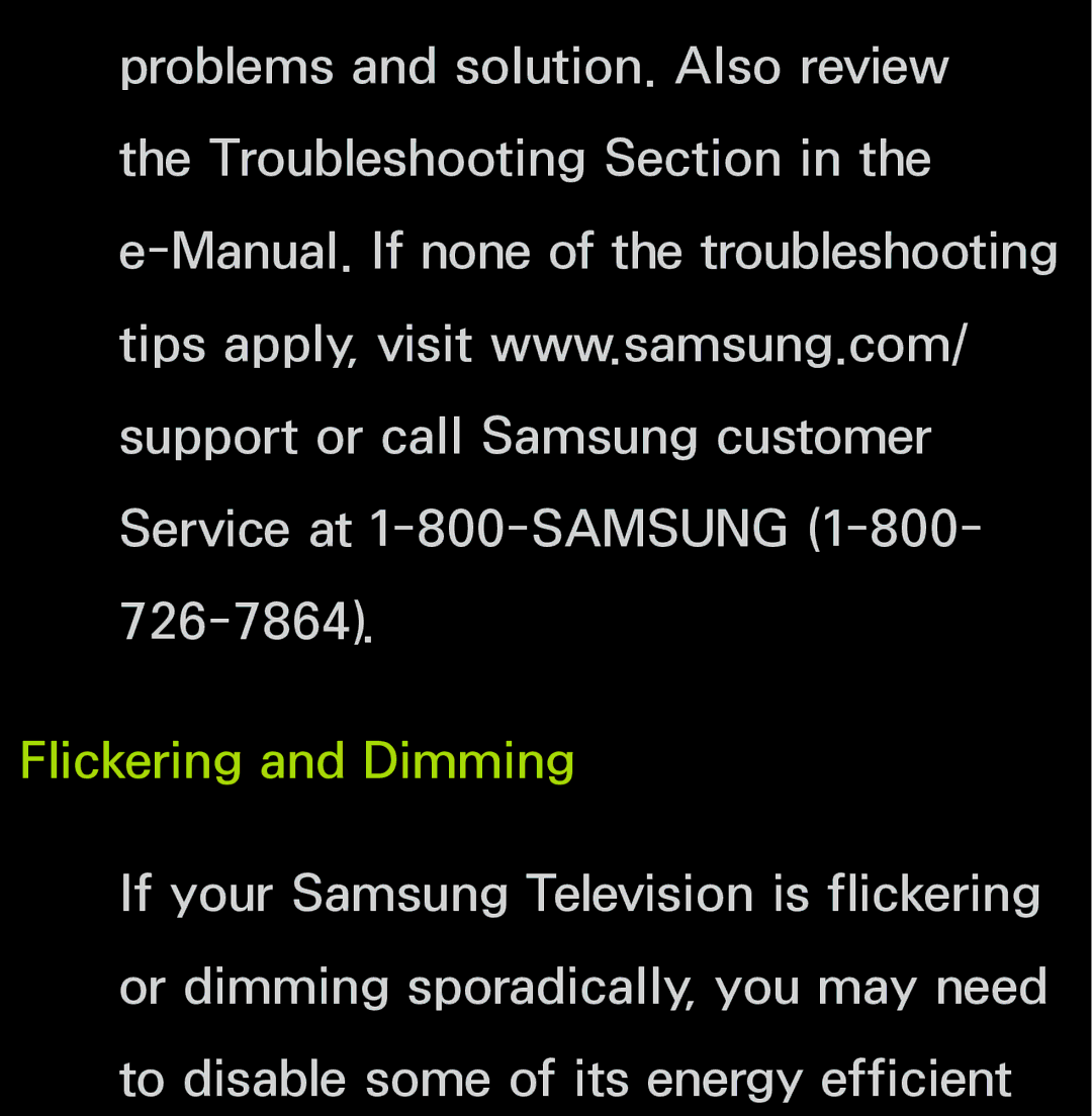 Samsung UN60FH6200, UN55ES6150 manual Flickering and Dimming 