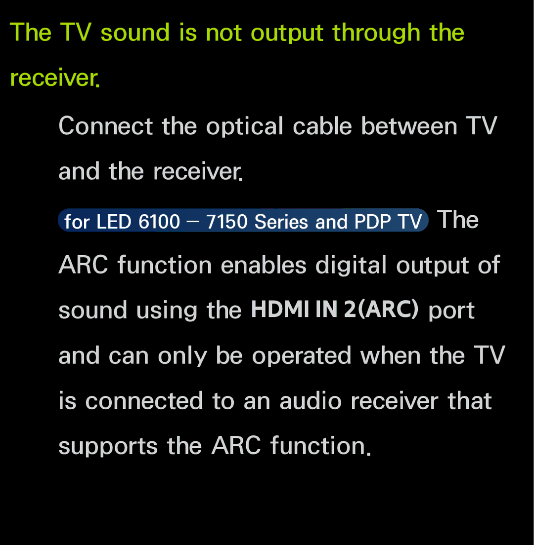 Samsung UN55ES6150, UN60FH6200 manual TV sound is not output through the receiver 