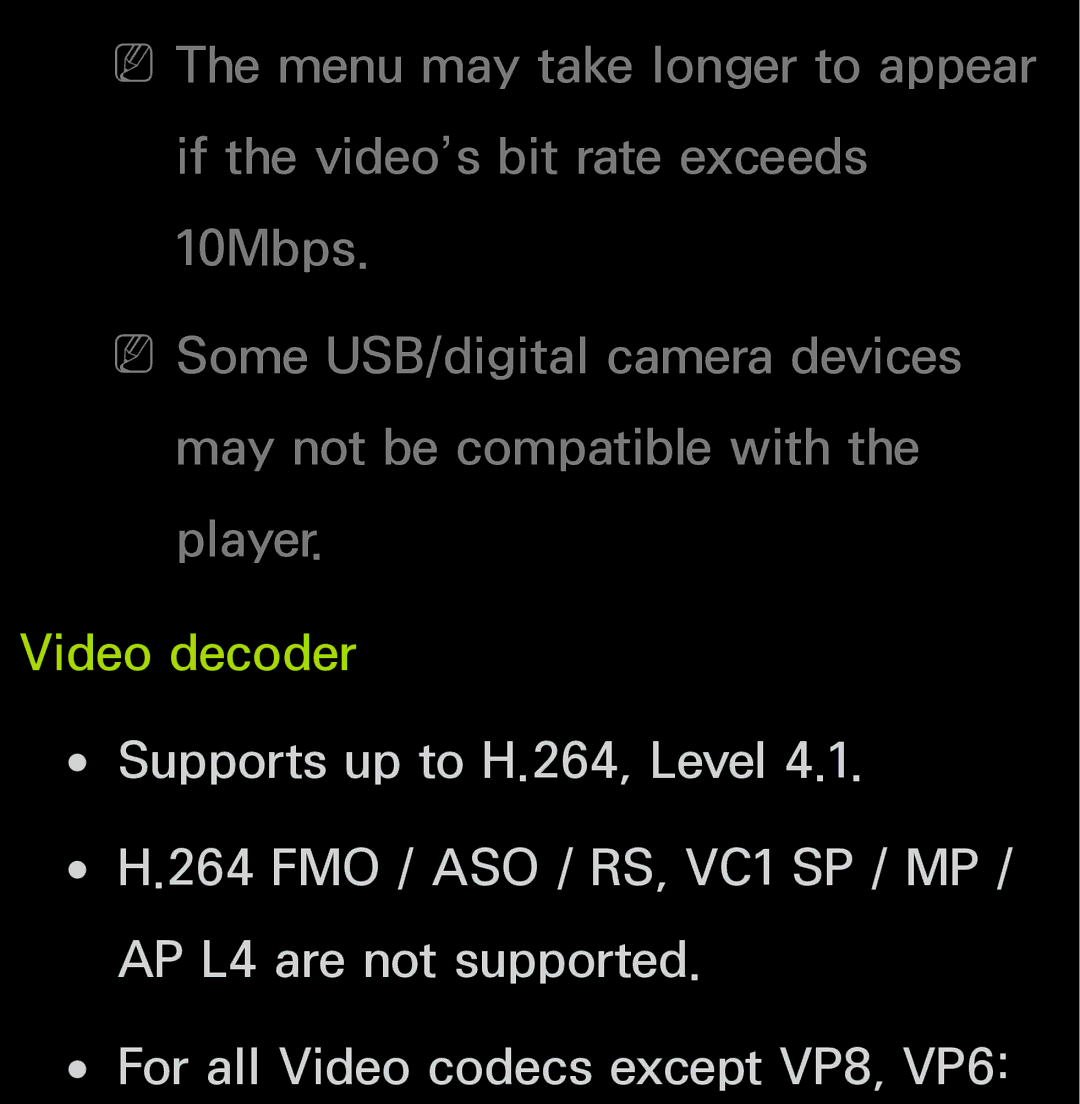 Samsung UN55ES6150, UN60FH6200 manual Video decoder 