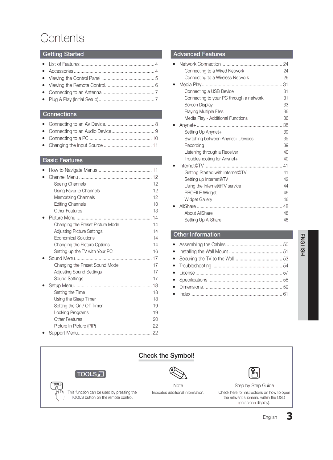 Samsung UN60C6400, UN65C6500 user manual Contents 