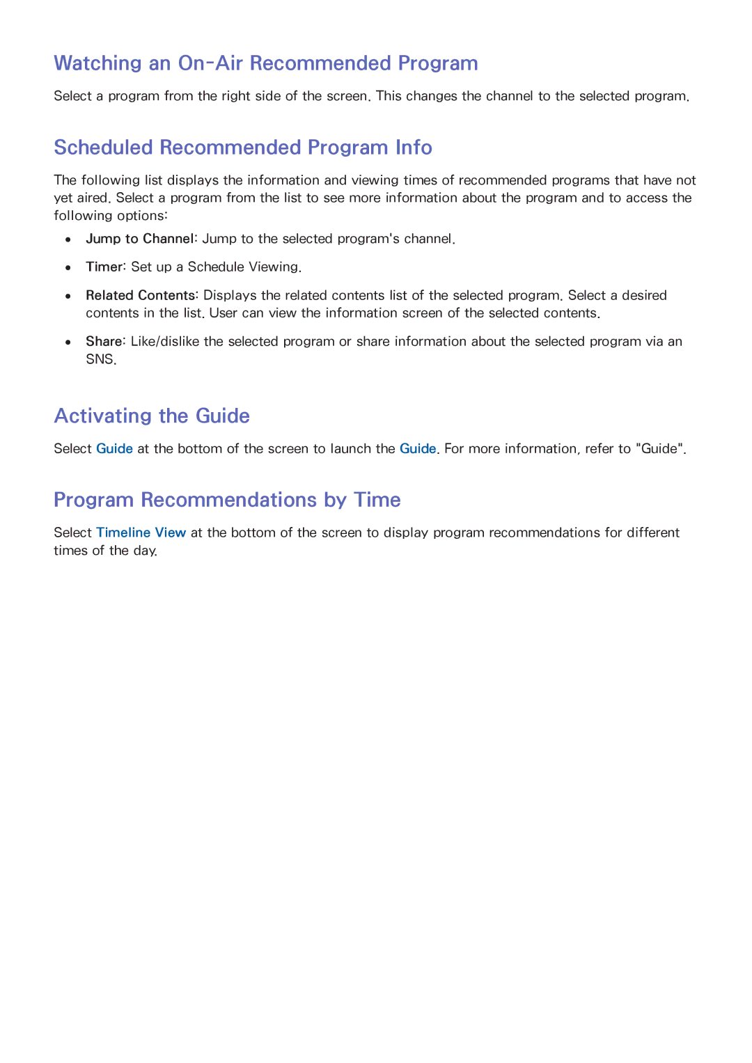 Samsung UN60F6300 manual Watching an On-Air Recommended Program, Scheduled Recommended Program Info, Activating the Guide 