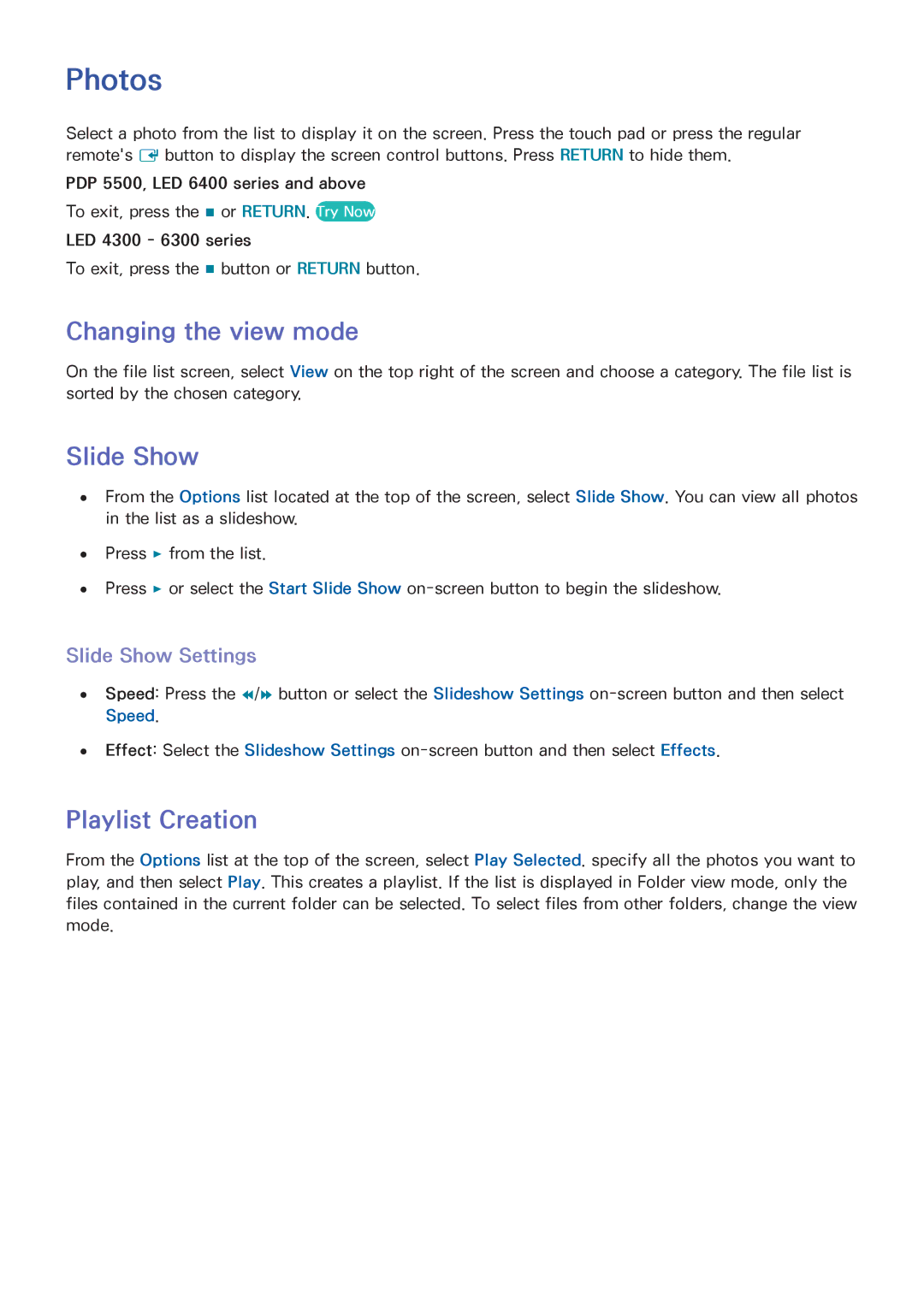 Samsung UN60F6300, UN65F6300, UN50F6300, LED 6300, LED 4300, UN40F5500 manual Photos, Slide Show Settings 