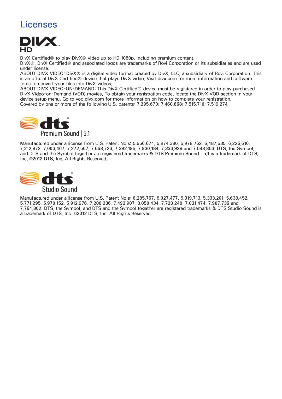 Samsung LED 6300, UN65F6300, UN60F6300, UN50F6300, LED 4300, UN40F5500 manual Licenses 