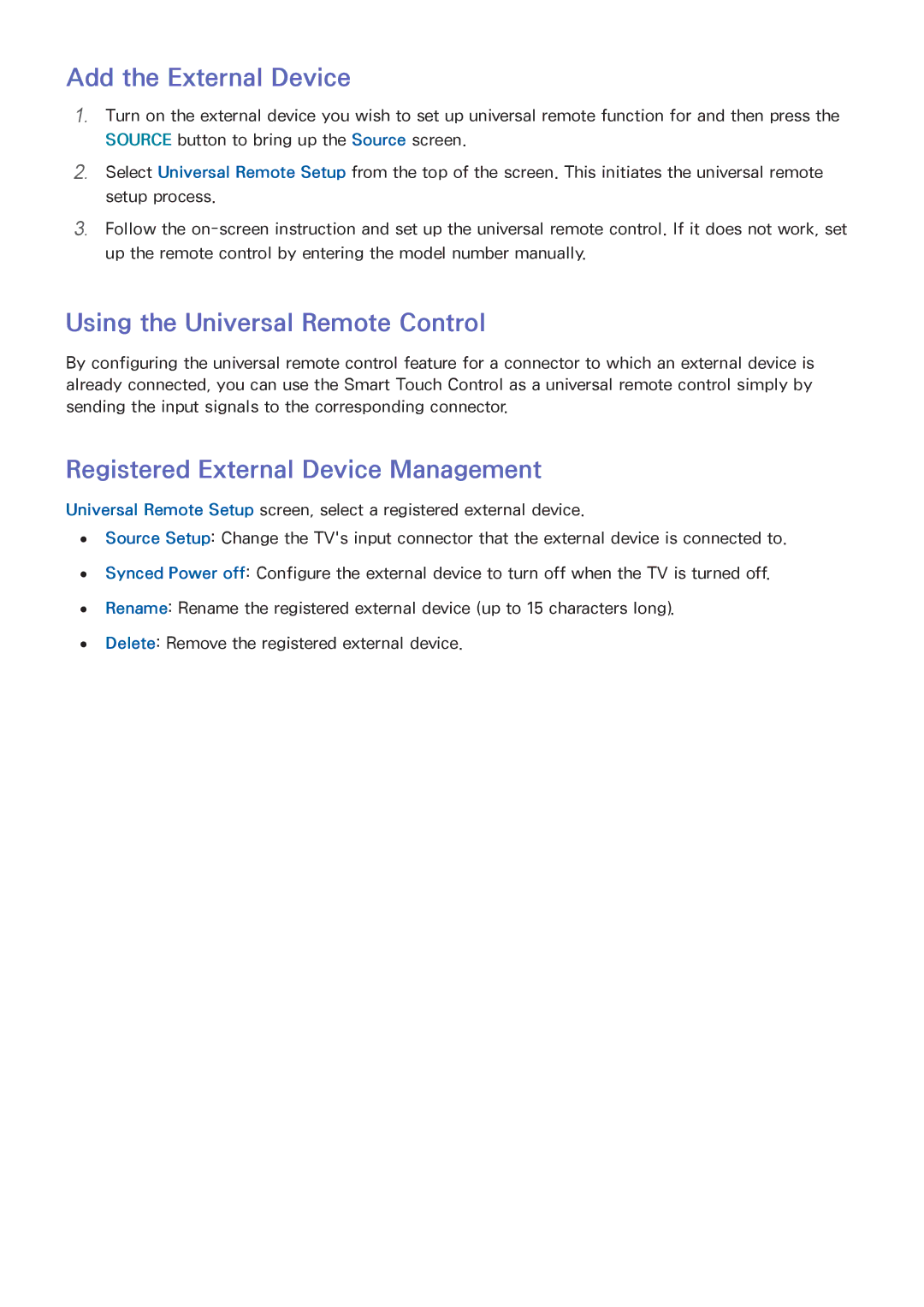 Samsung LED 6300 manual Add the External Device, Using the Universal Remote Control, Registered External Device Management 