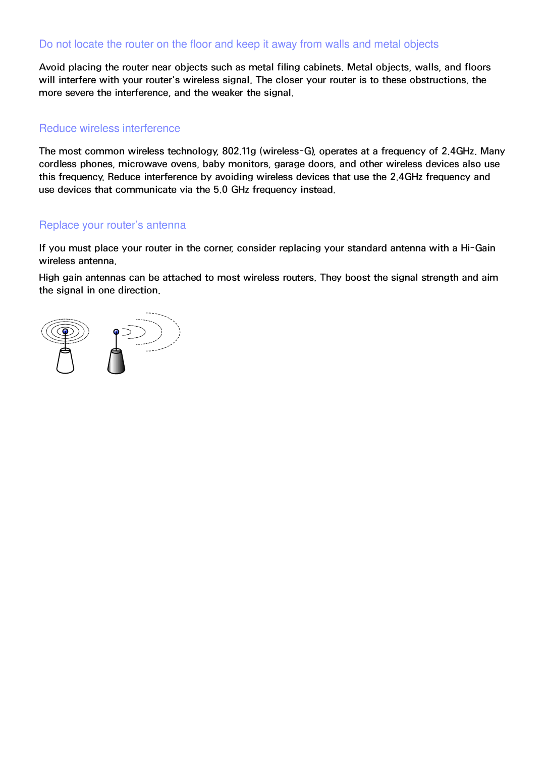 Samsung UN60F8000BF, UN65F9000AF, UN65F8000, UN55F9000 manual Reduce wireless interference, Replace your routers antenna 